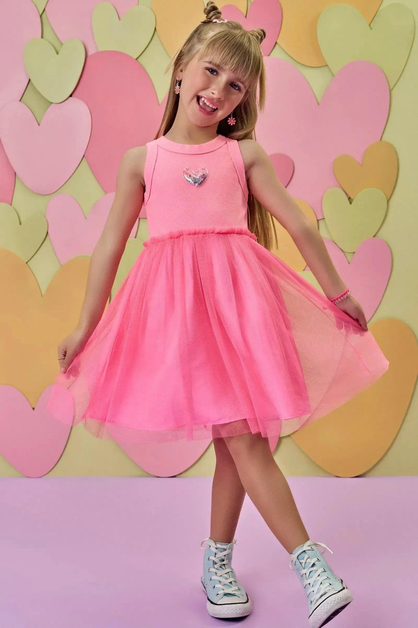 Vestido em Canelado e Tule com Elastano 86633 Infanti Infantil Menina