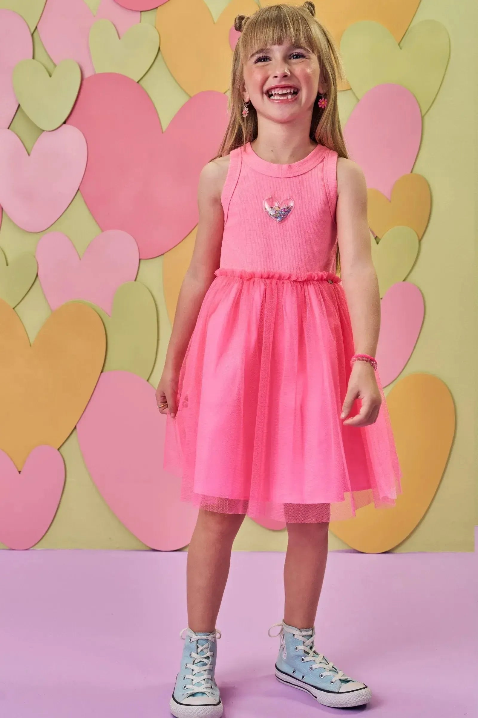 Vestido em Canelado e Tule com Elastano 86633 Infanti Infantil Menina