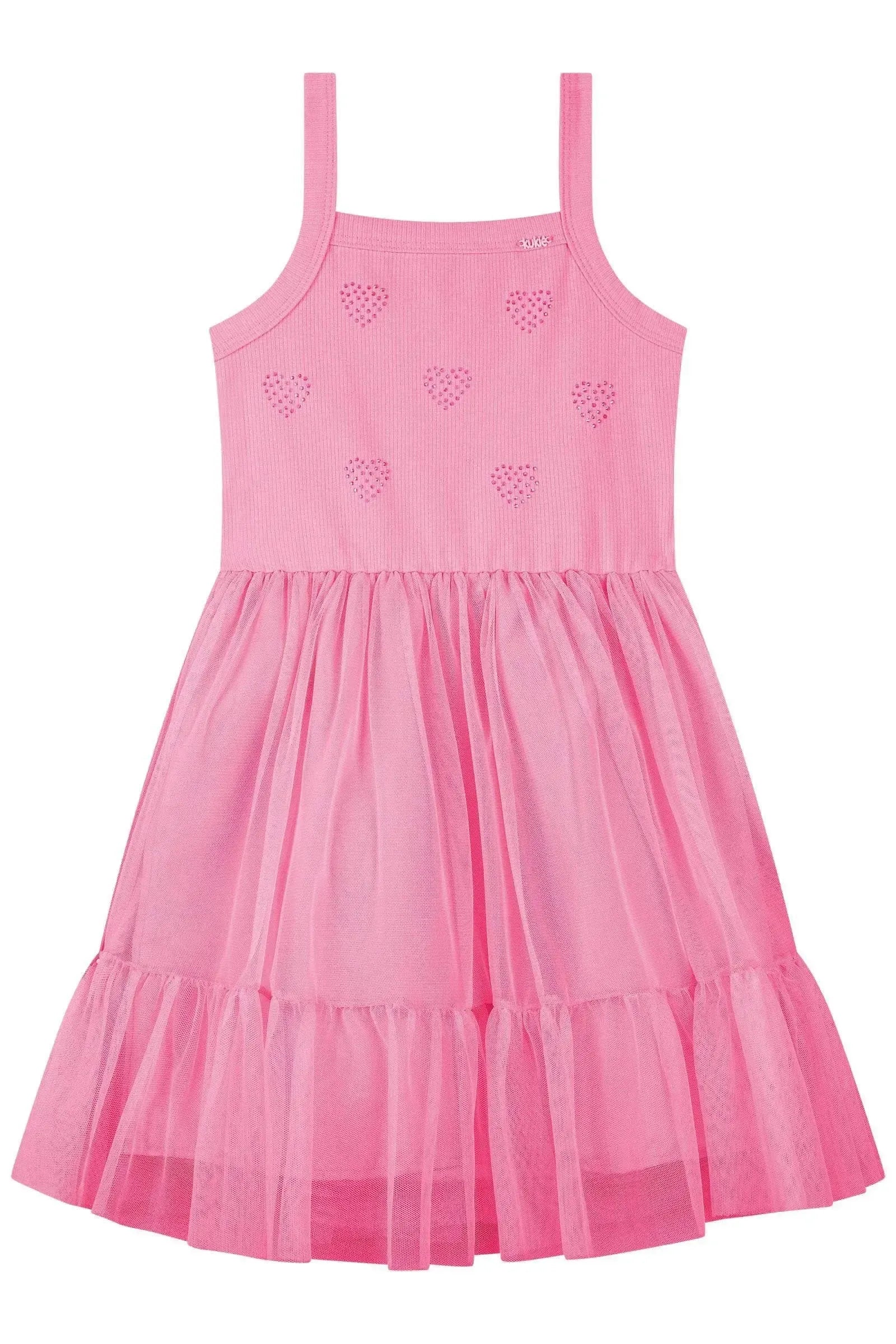 Vestido em Canelado e Tule com Elastano 87318 Kukiê Infantil Menina