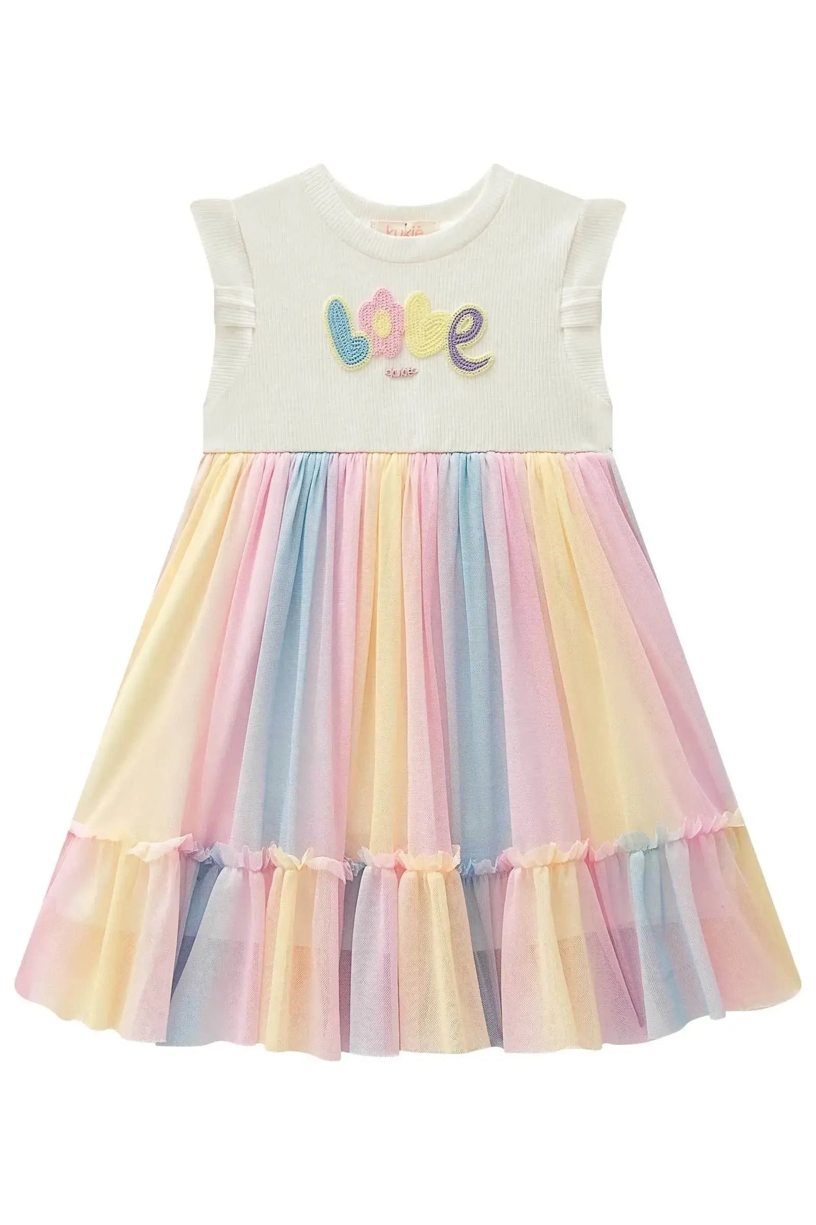 Vestido em Canelado e Tule com Elastano 94949 Kukiê Infantil Menina