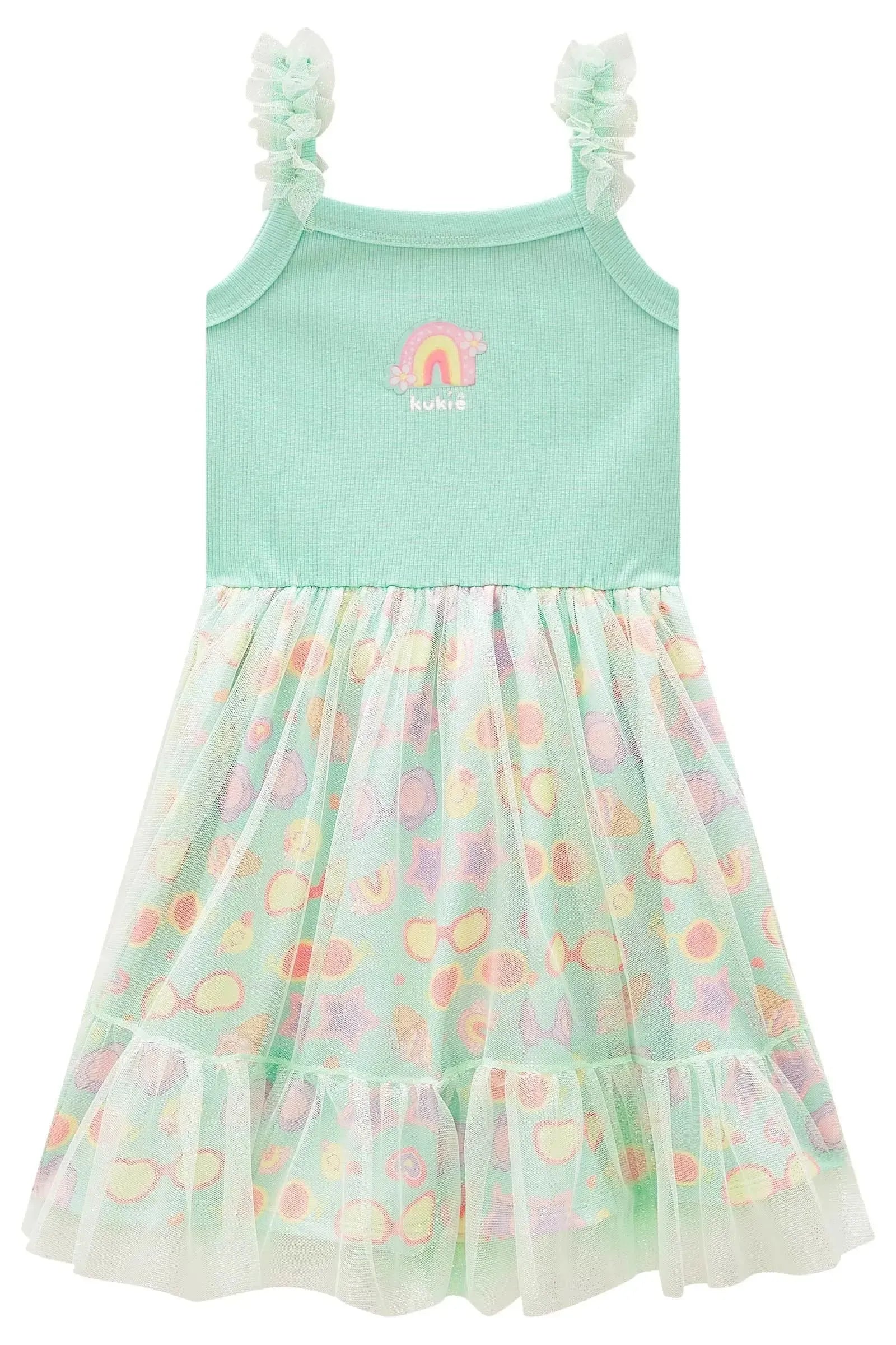 Vestido em Canelado e Tule Glitter 99039 Kukiê Infantil Menina