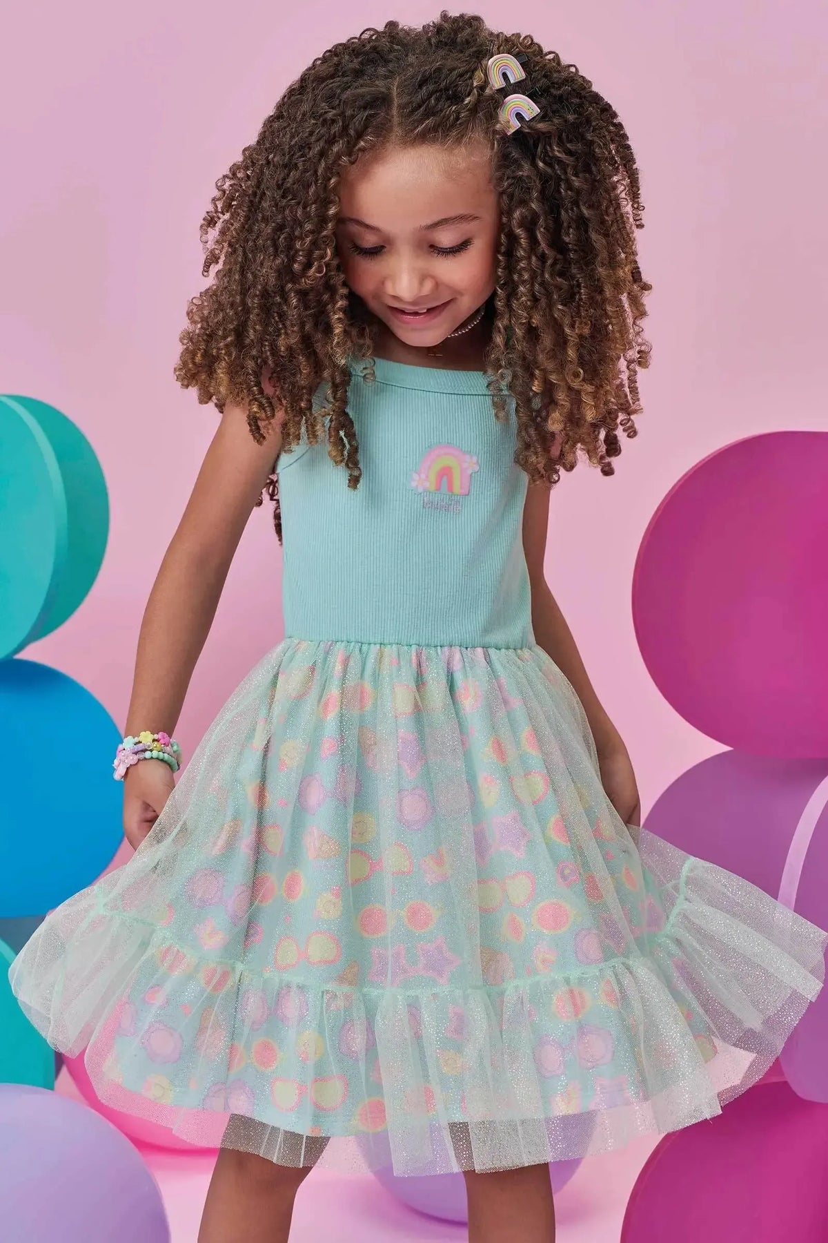 Vestido em Canelado e Tule Glitter 99039 Kukiê Infantil Menina