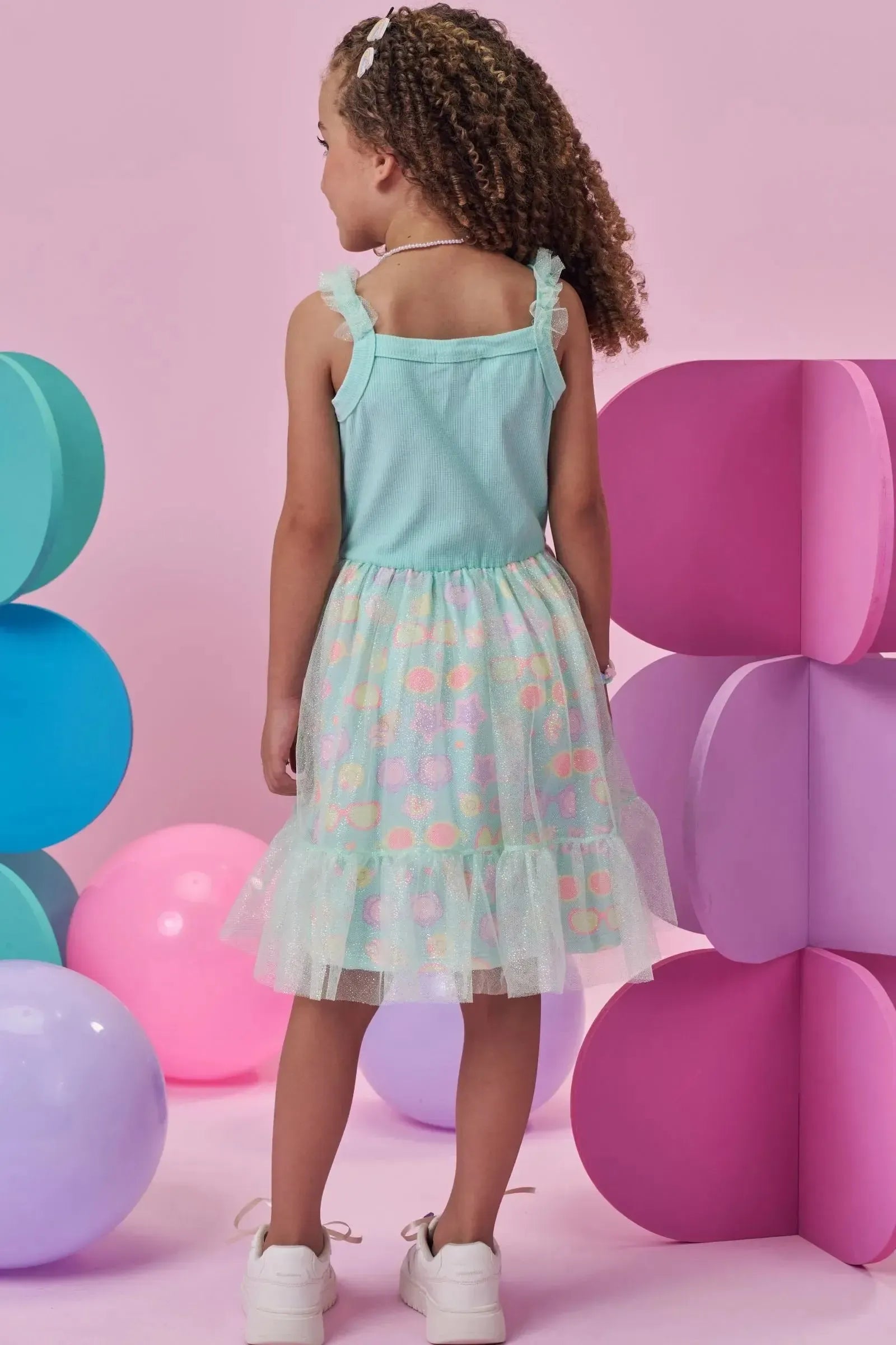 Vestido em Canelado e Tule Glitter 99039 Kukiê Infantil Menina