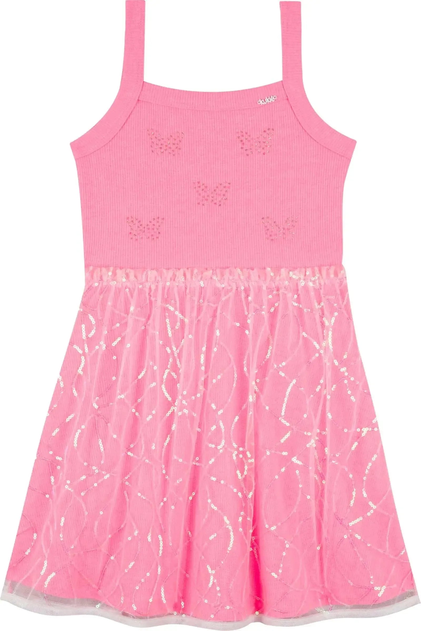 Vestido em Canelado e Tule Paetê 85999 Kukiê Infantil Menina