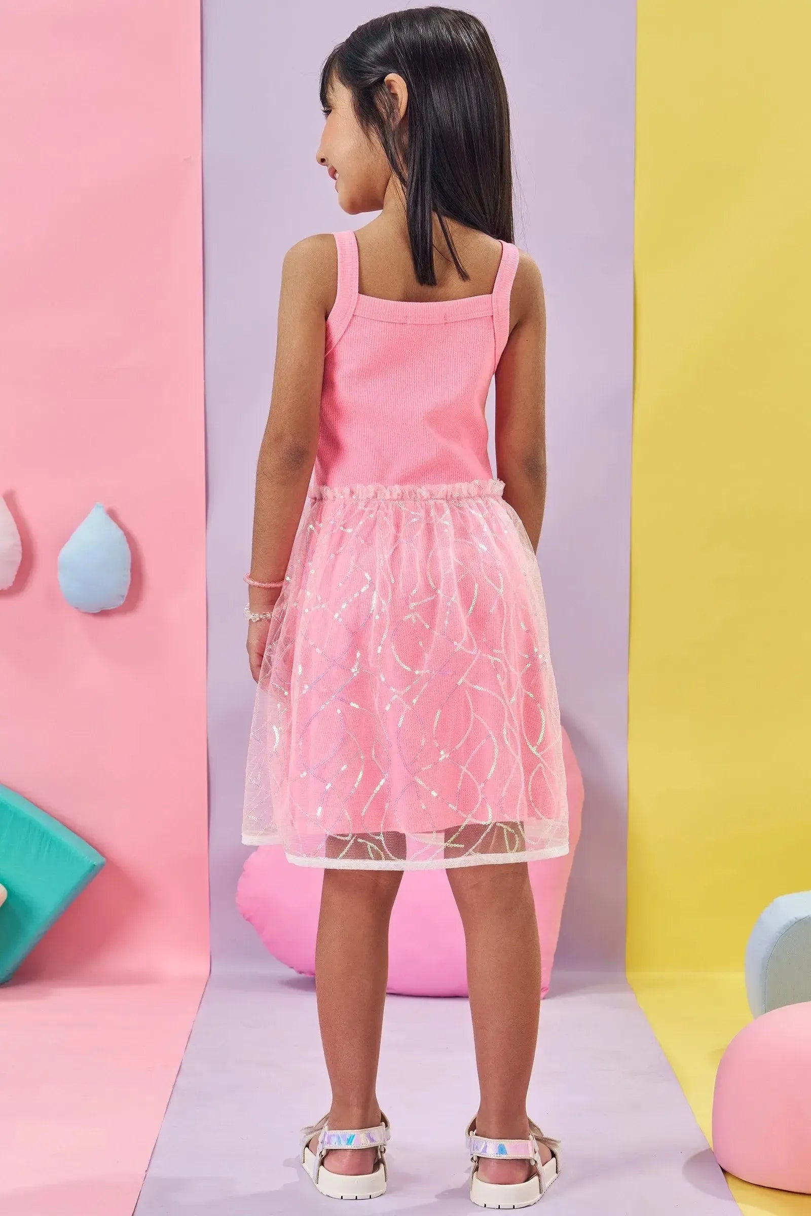 Vestido em Canelado e Tule Paetê 85999 Kukiê Infantil Menina