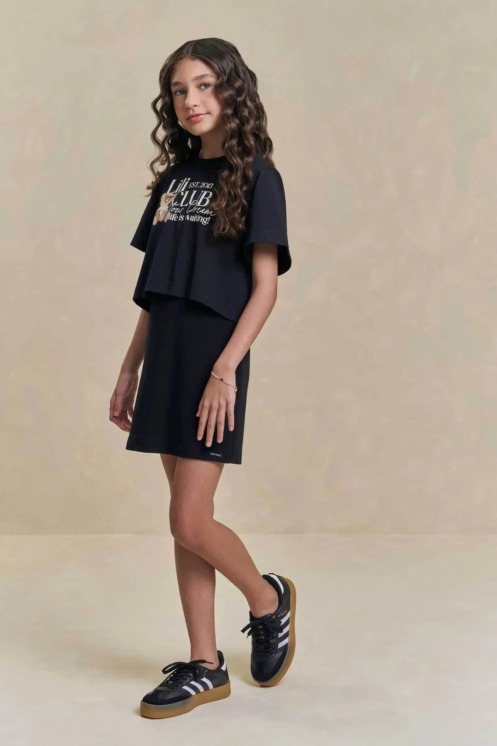 Vestido em Canelado Liz e Blusa de Sobreposição em Meia Malha 94619 Lilimoon Teen Menina