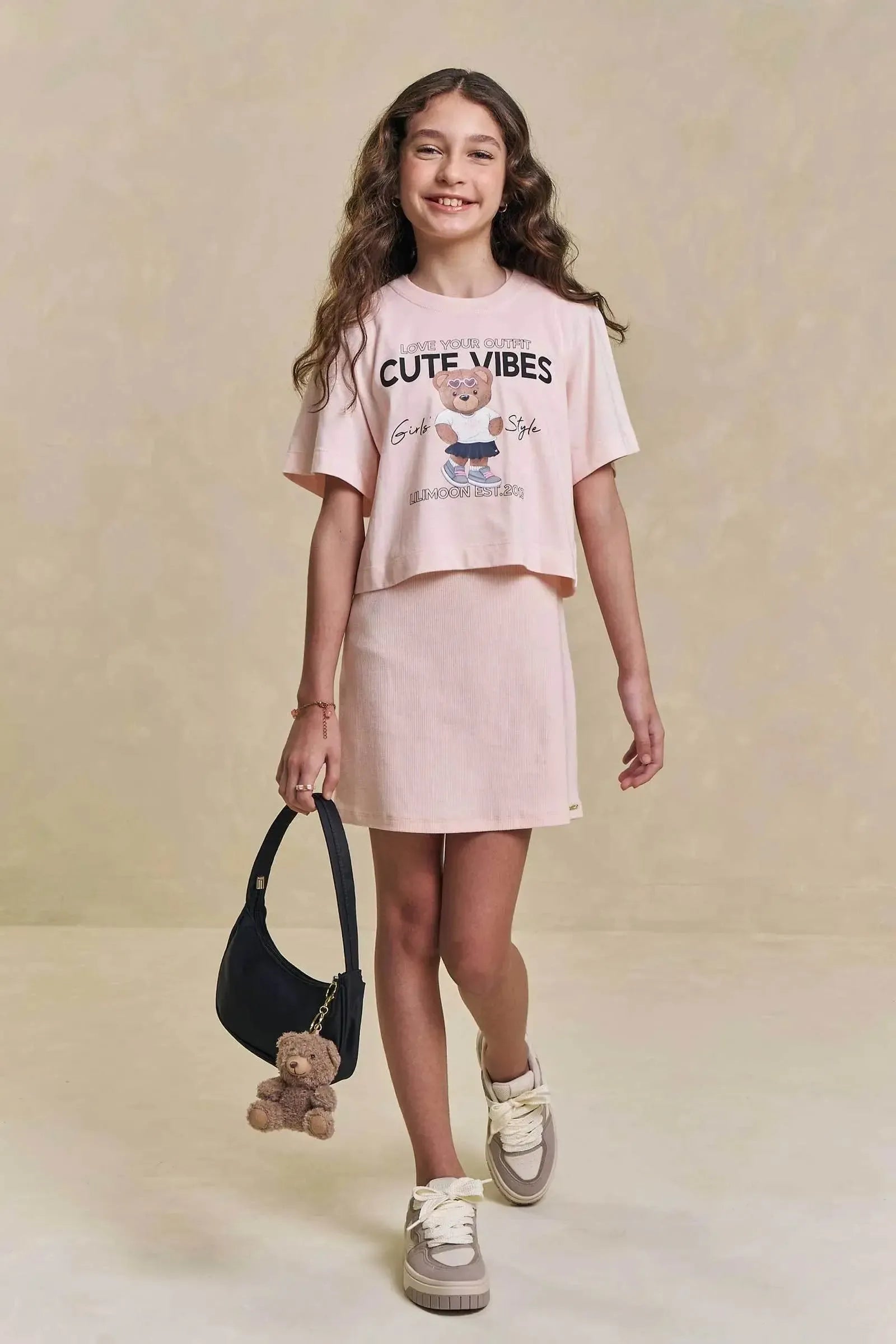 Vestido em Canelado Liz e Blusa de Sobreposição em Meia Malha 94618 Lilimoon Teen Menina