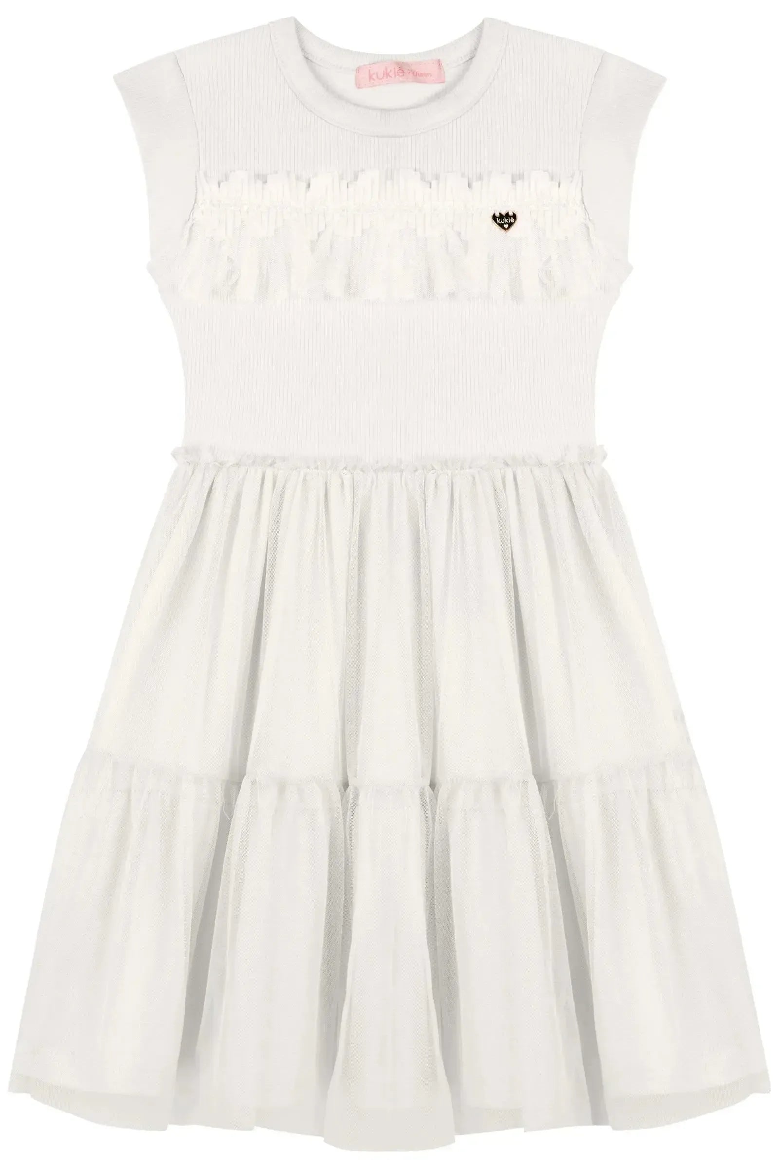 Vestido em Canelado Liz e Tule com Elastano 86994 Kukiê Infantil Menina
