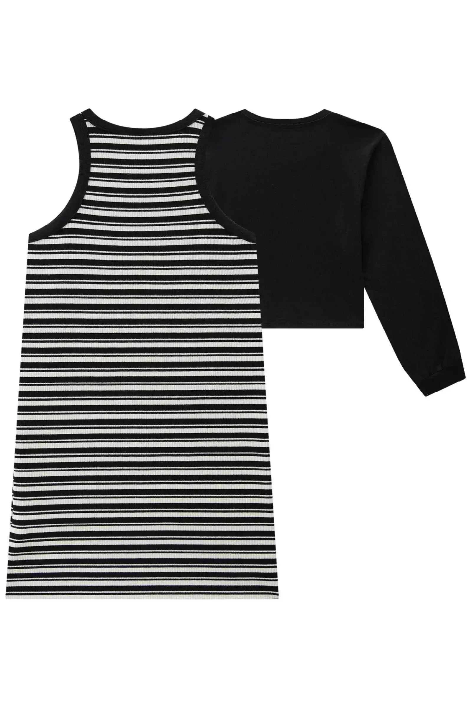 Vestido em Canelado Luna de Viscose e Blusa Boxy Over Sobreposição em Meia Malha 89199 Vic&Vicky Teen Menina