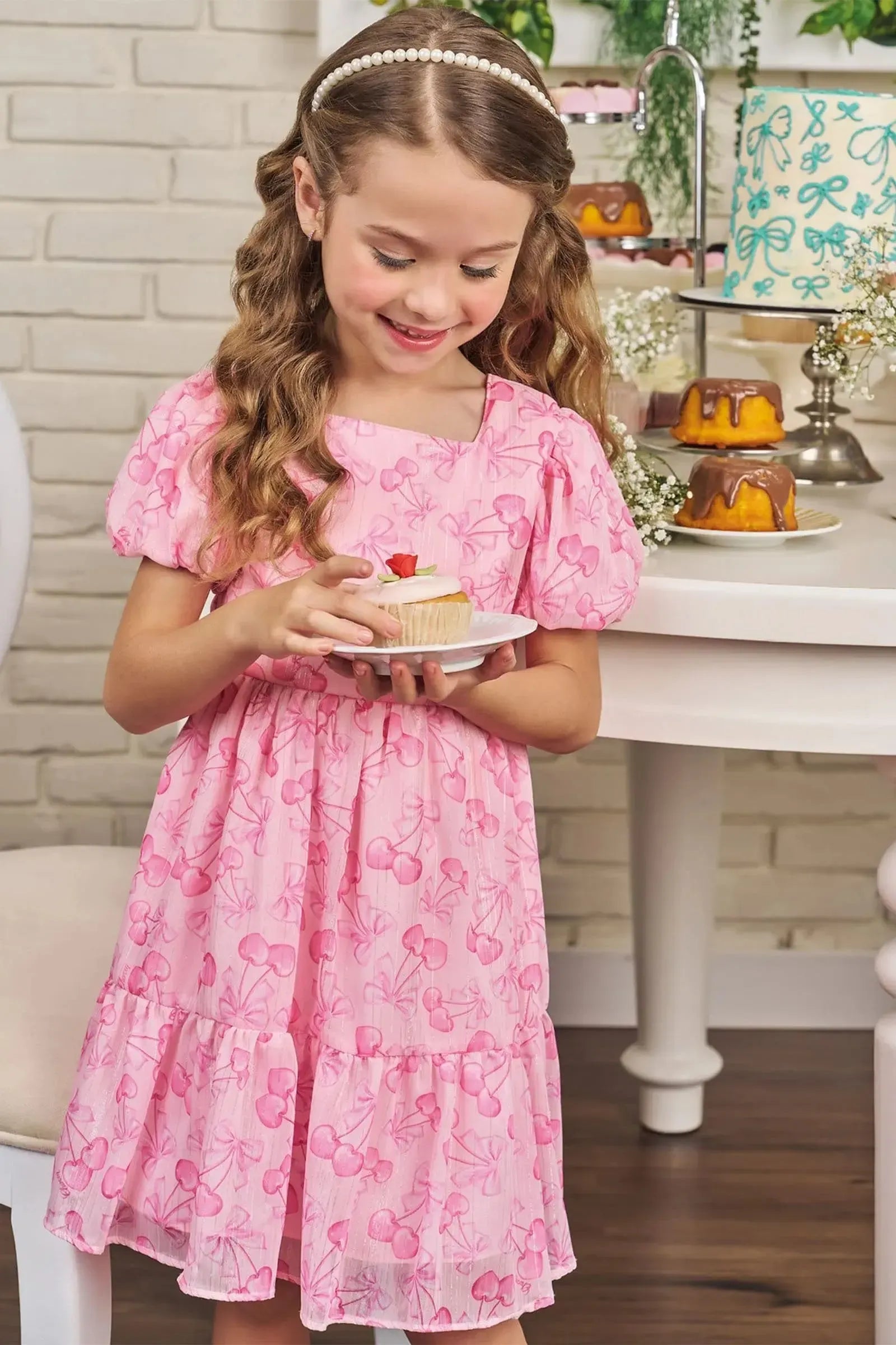 Vestido em Chiffon Brilho 83729 Kukiê Infantil Menina