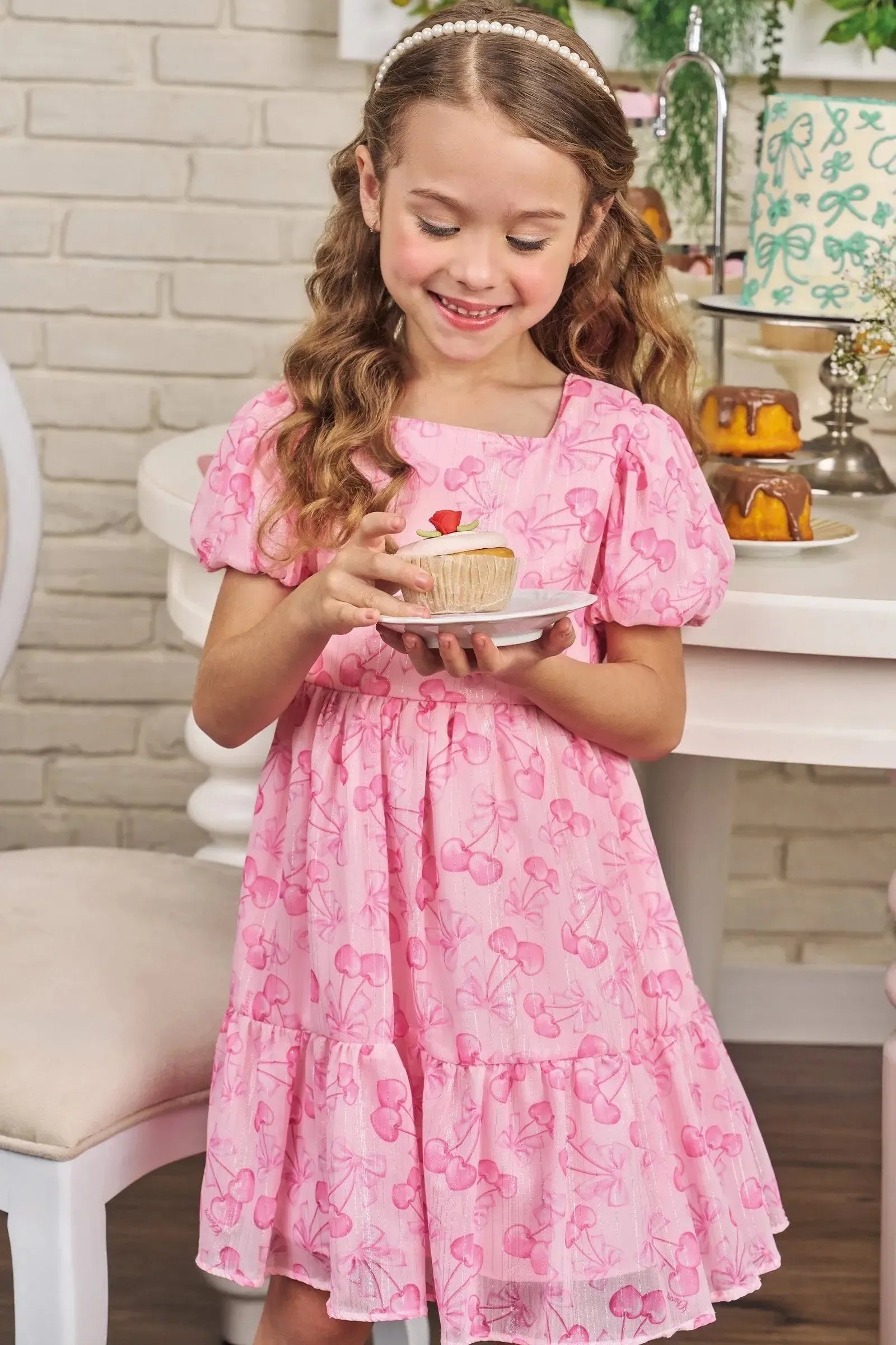 Vestido em Chiffon Brilho 83729 Kukiê Infantil Menina