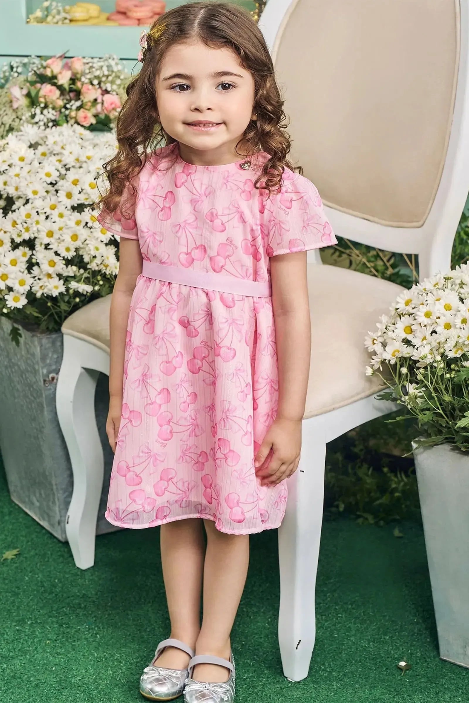 Vestido em Chiffon Brilho 84691 Kukiê Bebê Menina