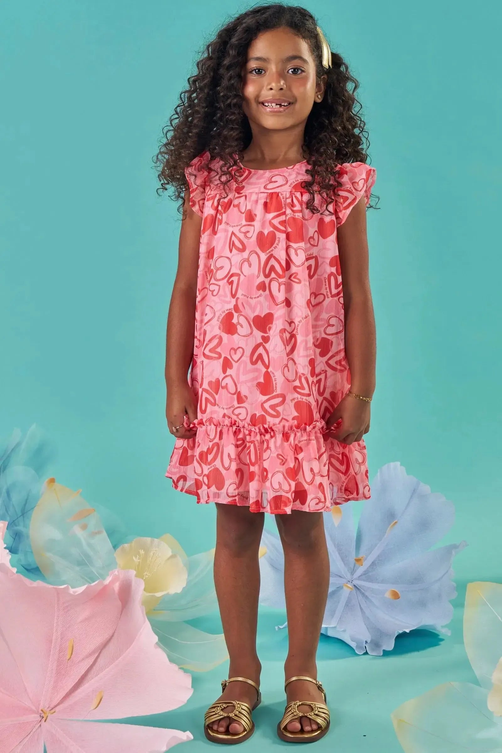Vestido em Chiffon com Brilho 86998 Kukiê Infantil Menina