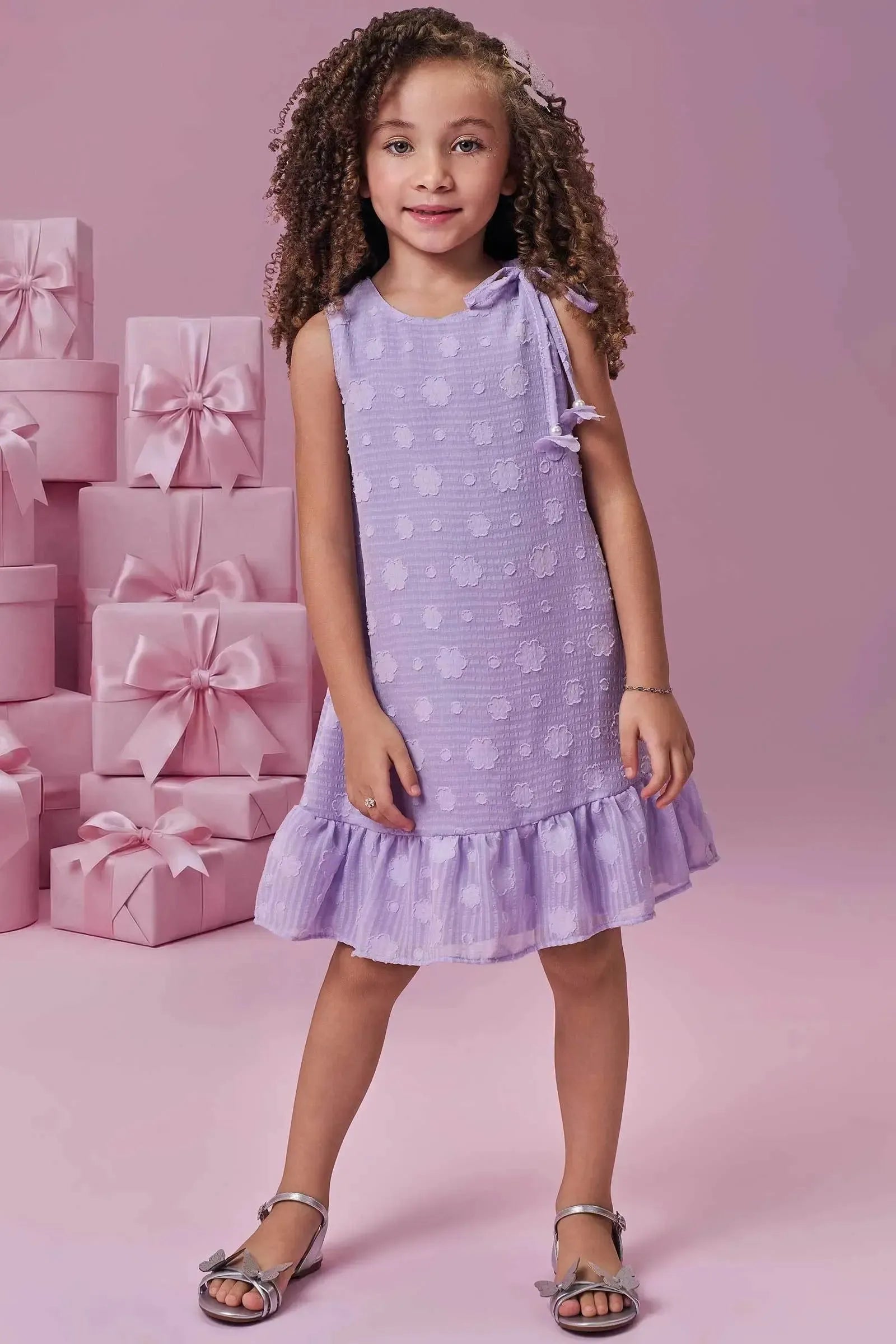 Vestido em Chiffon Flores 99393 Kukiê Infantil Menina