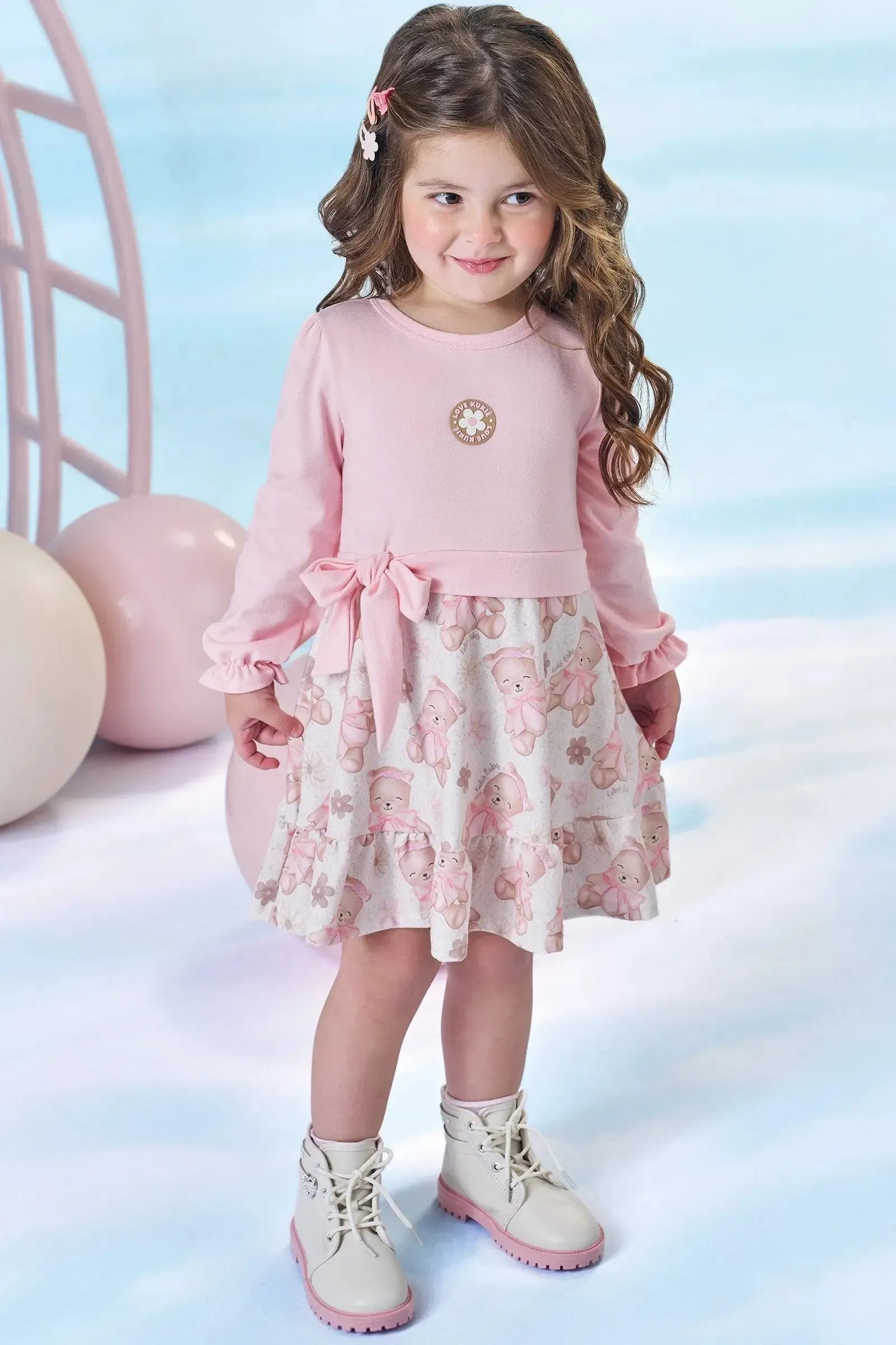 Vestido em Cotton e Malha Power 90942 Kukiê Bebê Menina