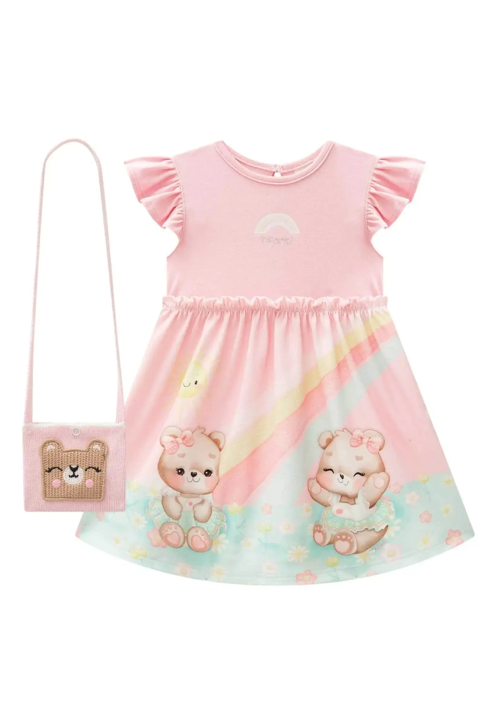Vestido em Cotton e Malha Power(acompanha Bolsa em Retilínea) 87094 Infanti Bebê Menina