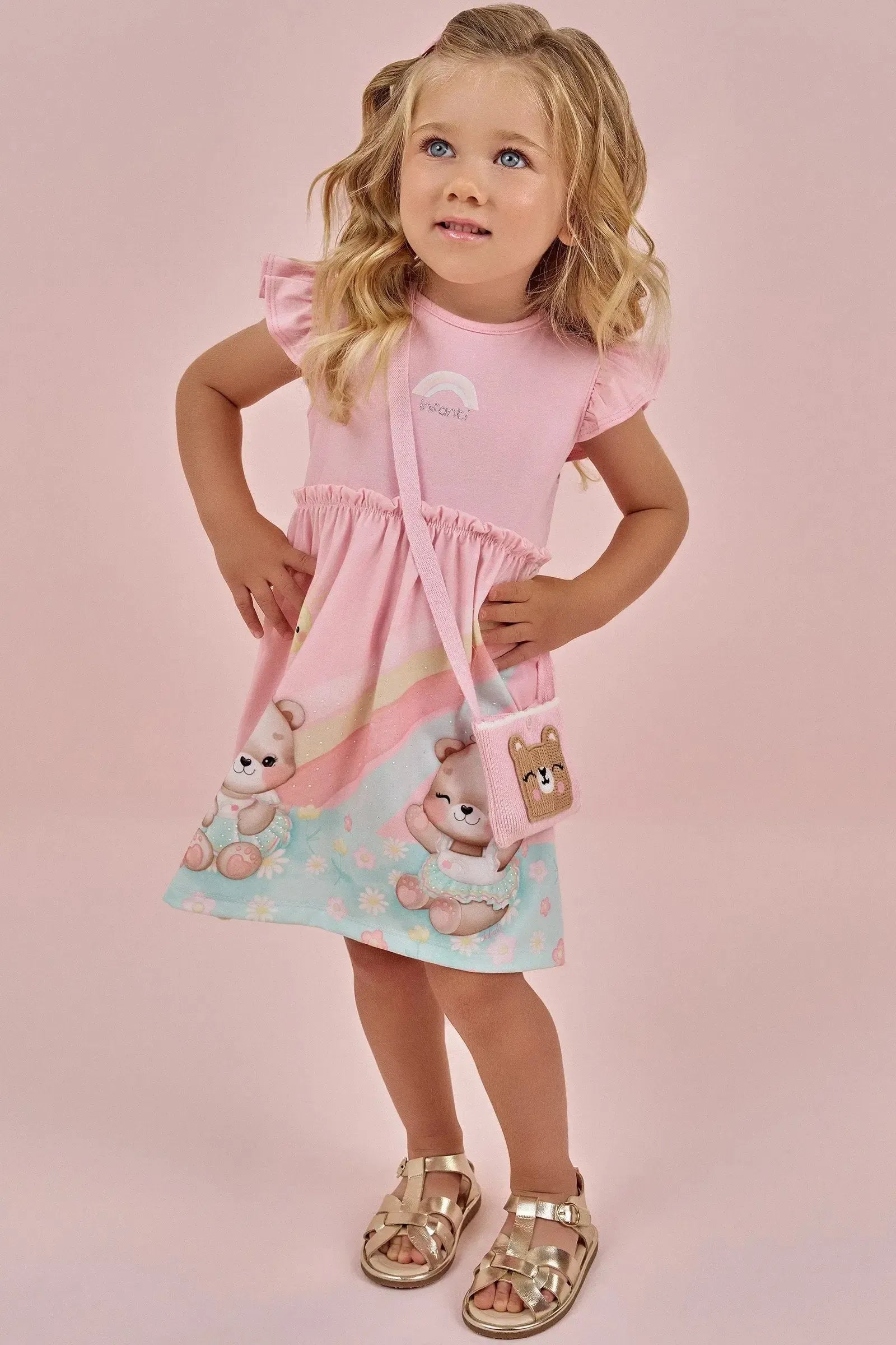 Vestido em Cotton e Malha Power(acompanha Bolsa em Retilínea) 87094 Infanti Bebê Menina