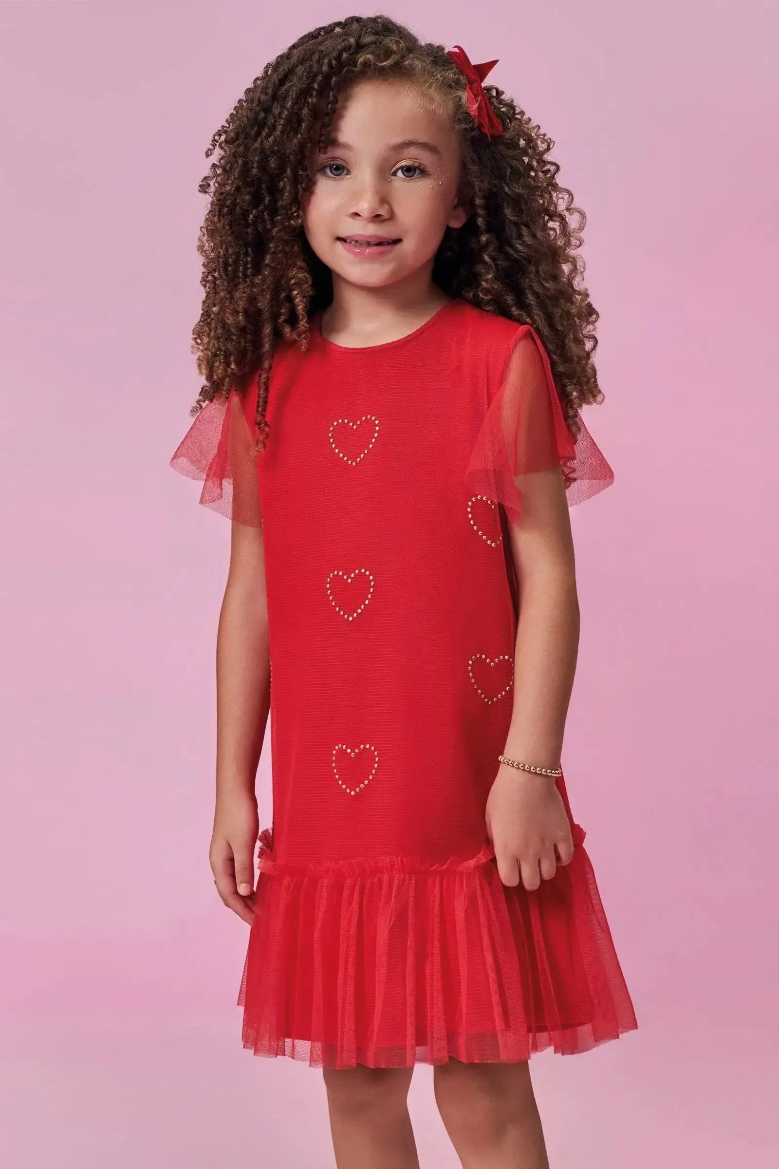 Vestido em Cotton e Tule com Elastano 98900 Kukiê Infantil Menina