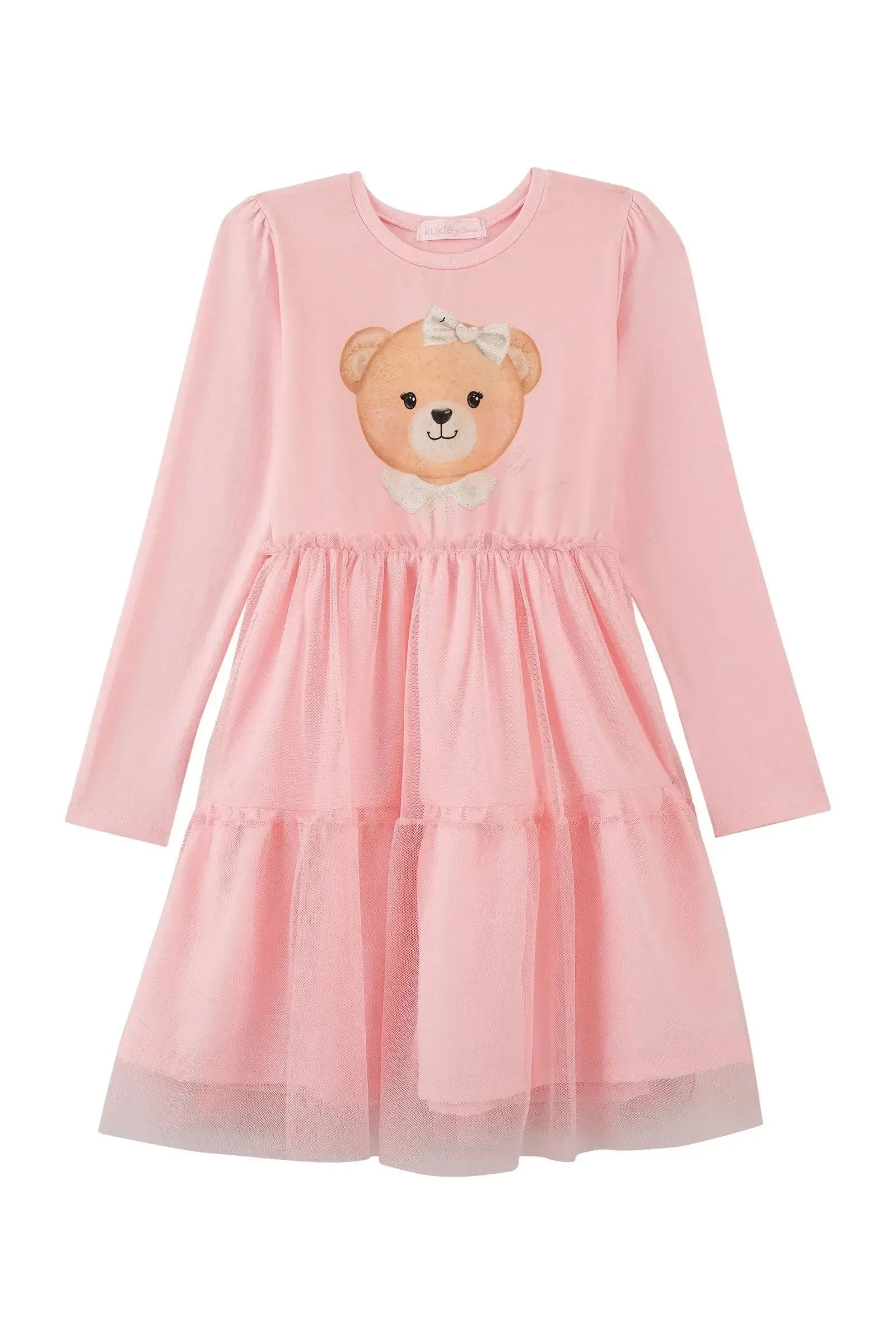 Vestido em Cotton e Tule com Elastano 92154 Kukiê Infantil Menina