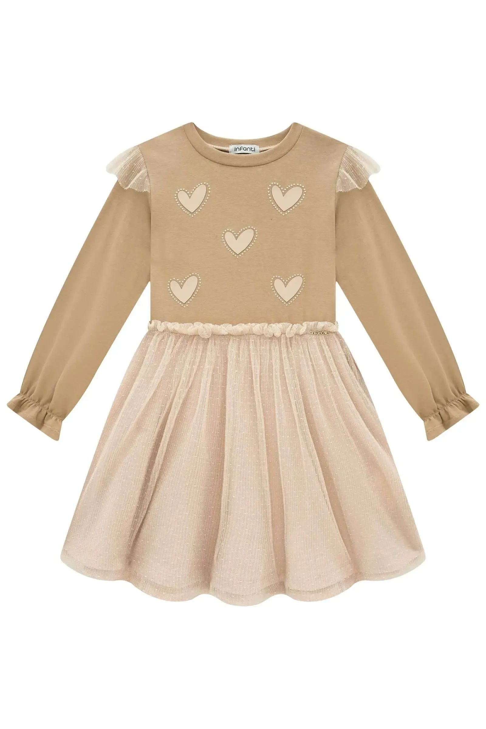 Vestido em Cotton e Tule Plissado Poá 90392 Infanti Infantil Menina