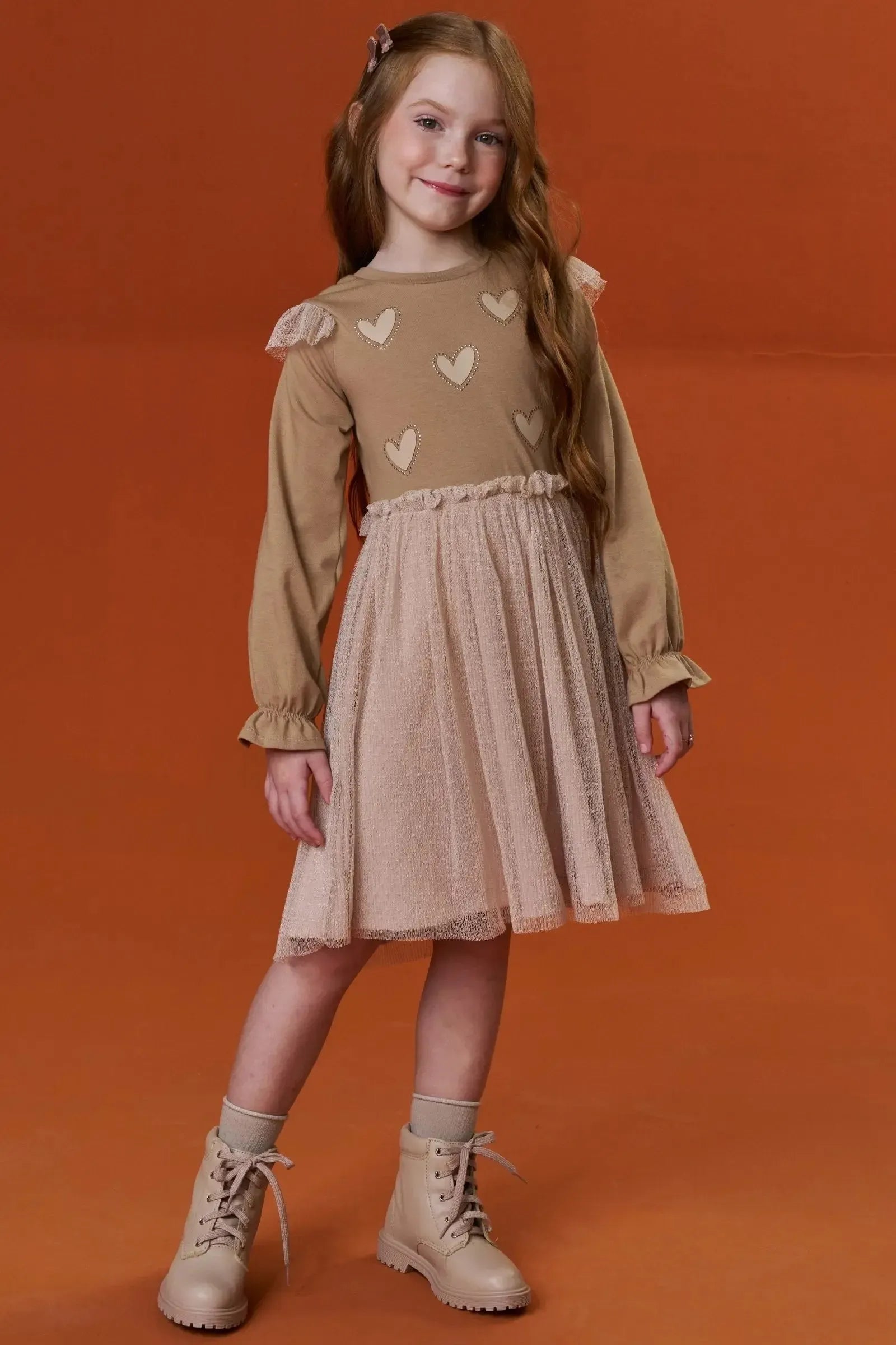 Vestido em Cotton e Tule Plissado Poá 90392 Infanti Infantil Menina