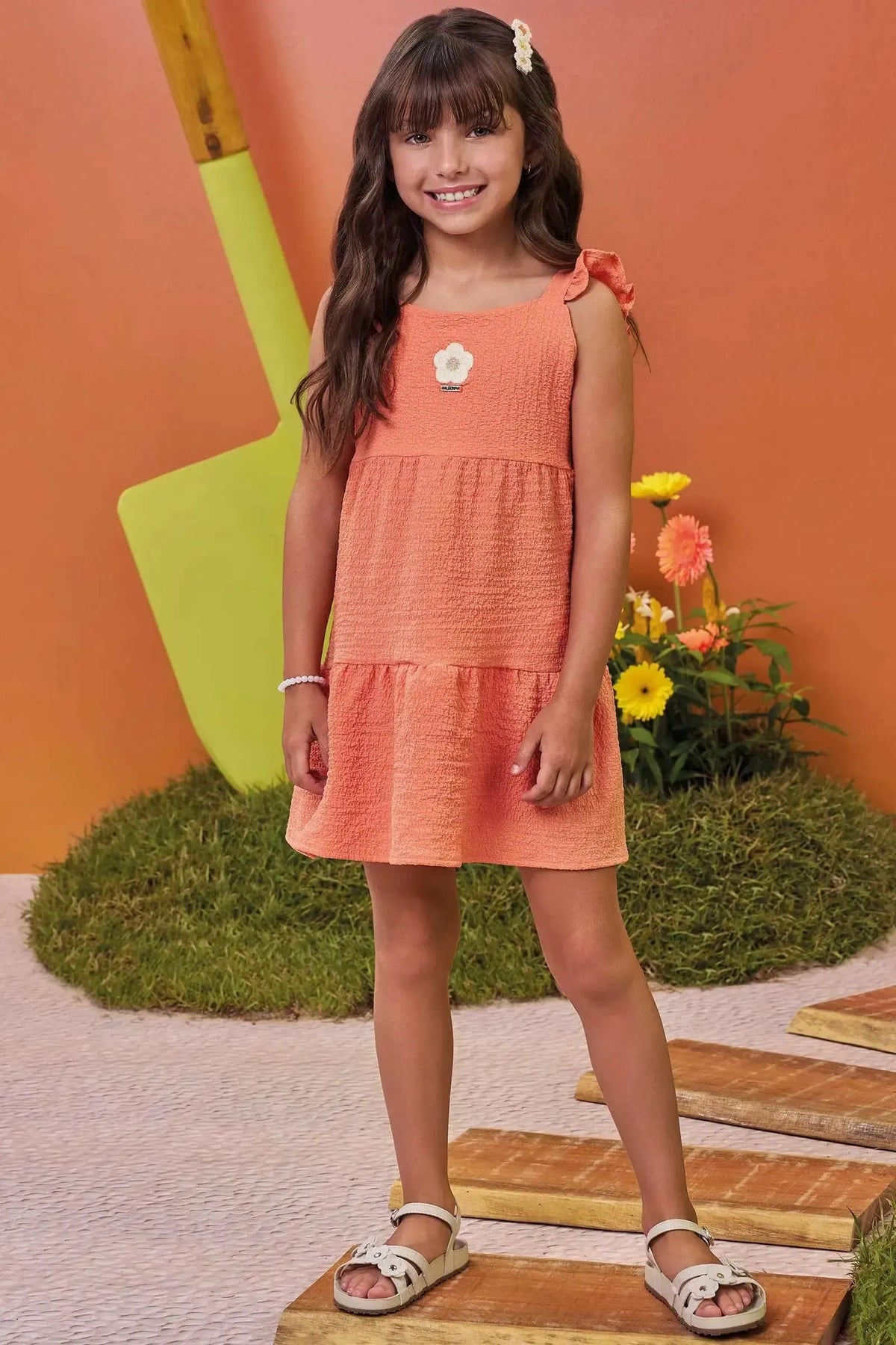 Vestido em Crepe Textura 98963 Kukiê Infantil Menina