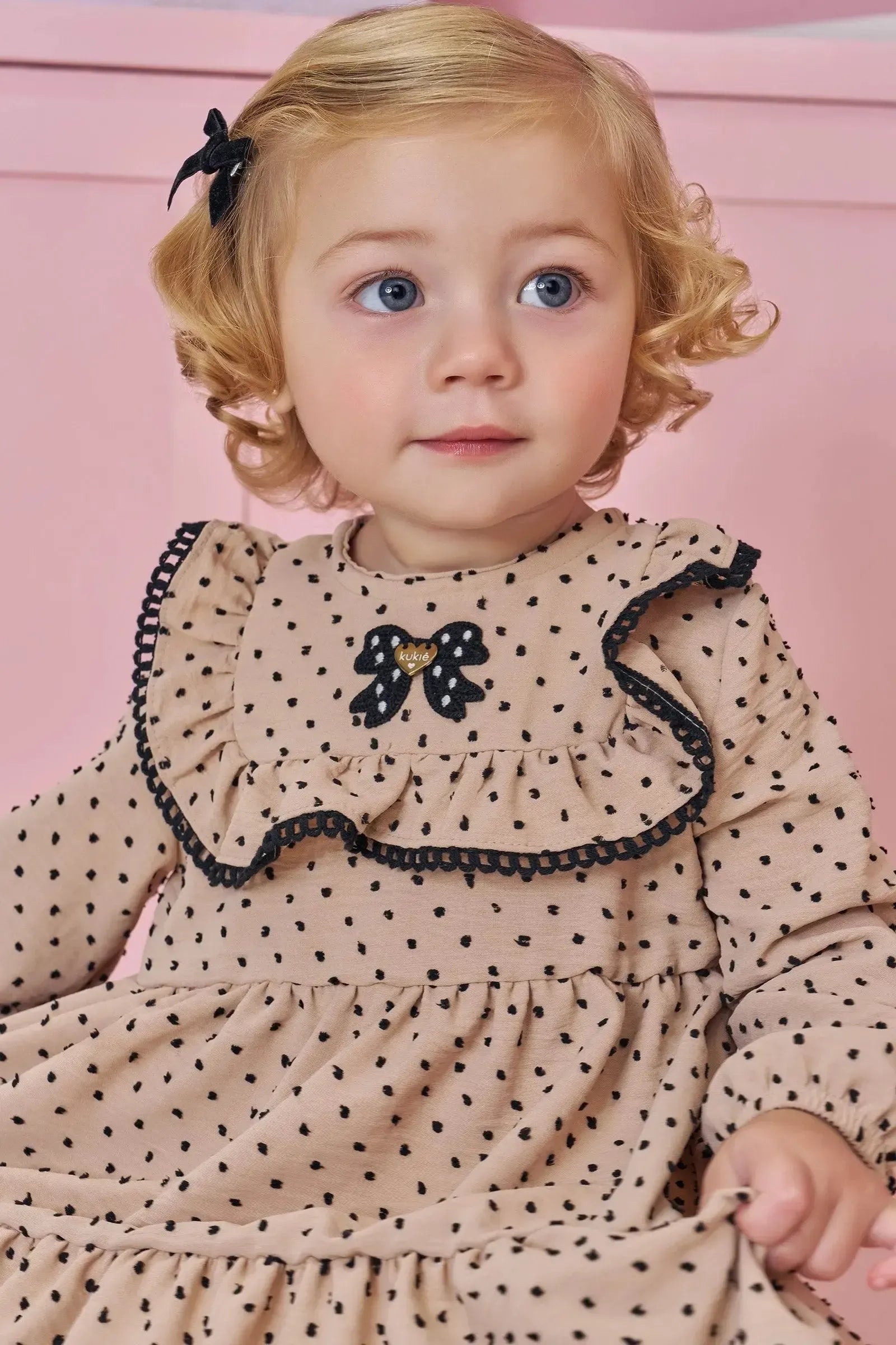 Vestido em Crepe Textura Poá 92129 Kukiê Bebê Menina