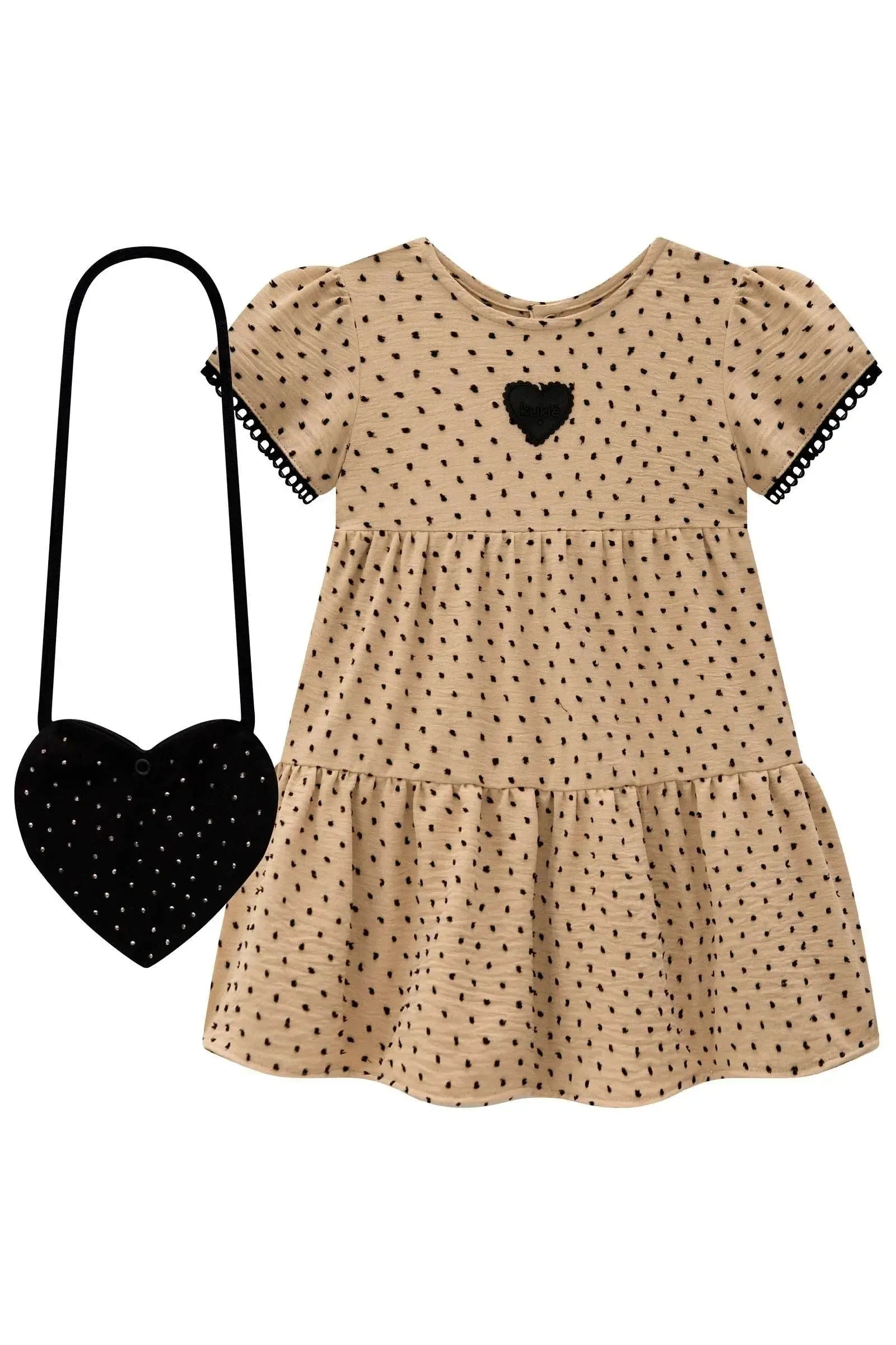 Vestido em Crepe Textura Poá (acompanha Bolsa) 21521 Kukiê Bebê Menina