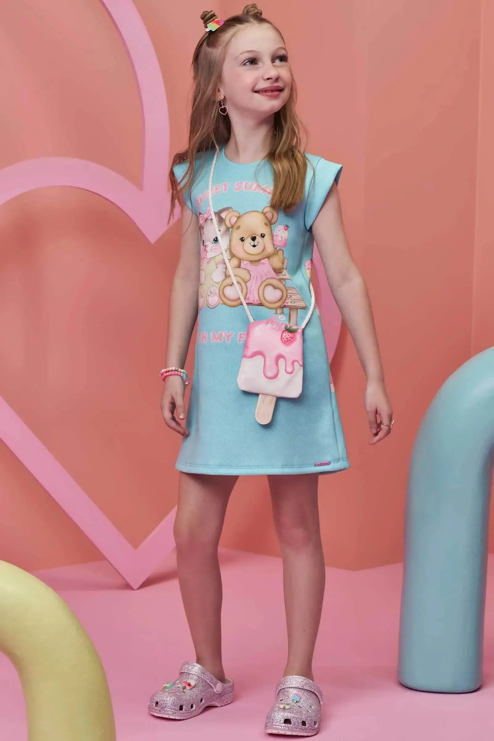 Vestido em Fly Tech. Acompanha Bolsa 99382 Infanti Infantil Menina