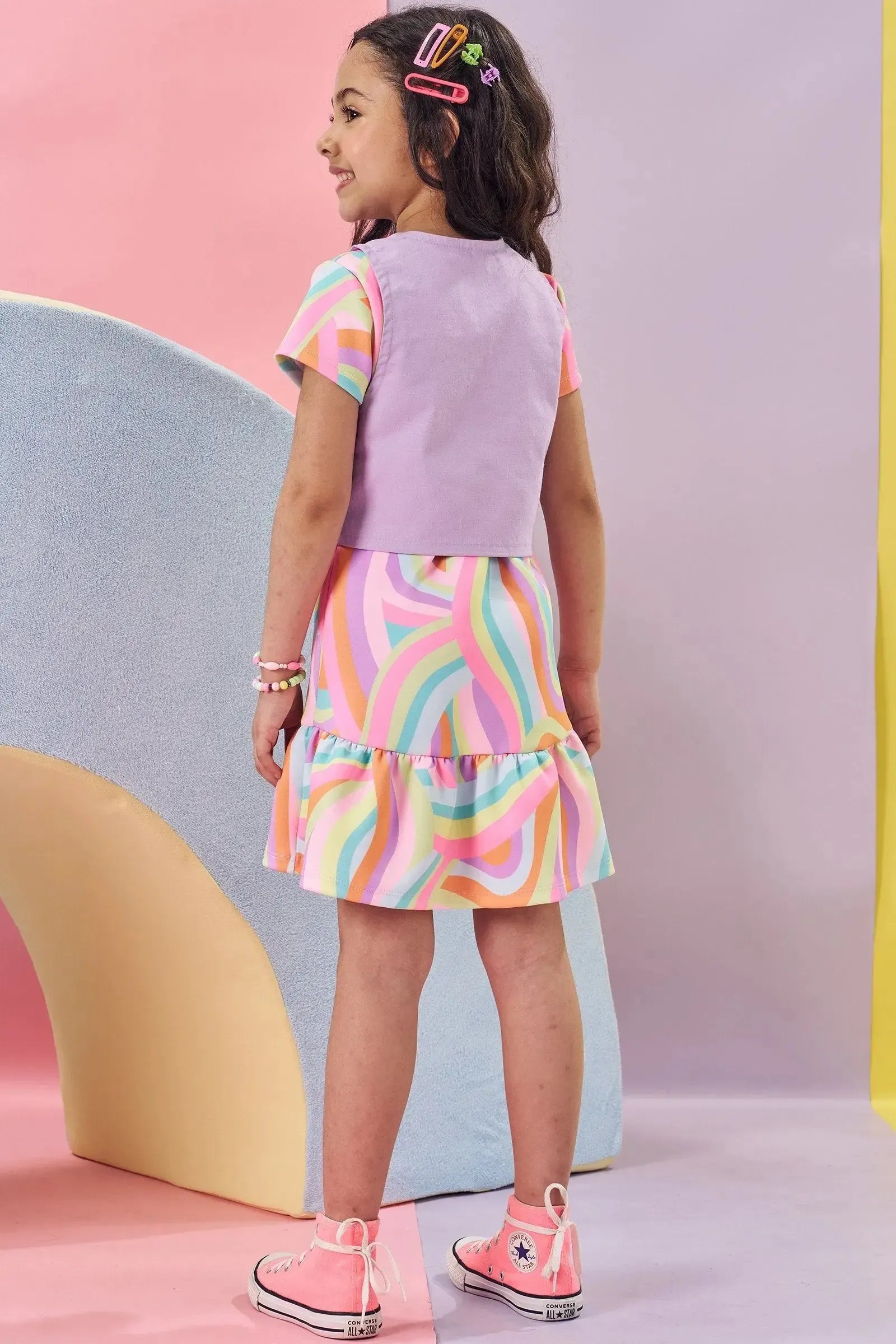 Vestido em Fly Tech e Colete em Sarja com Elastano 84555 Kukiê Infantil Menina