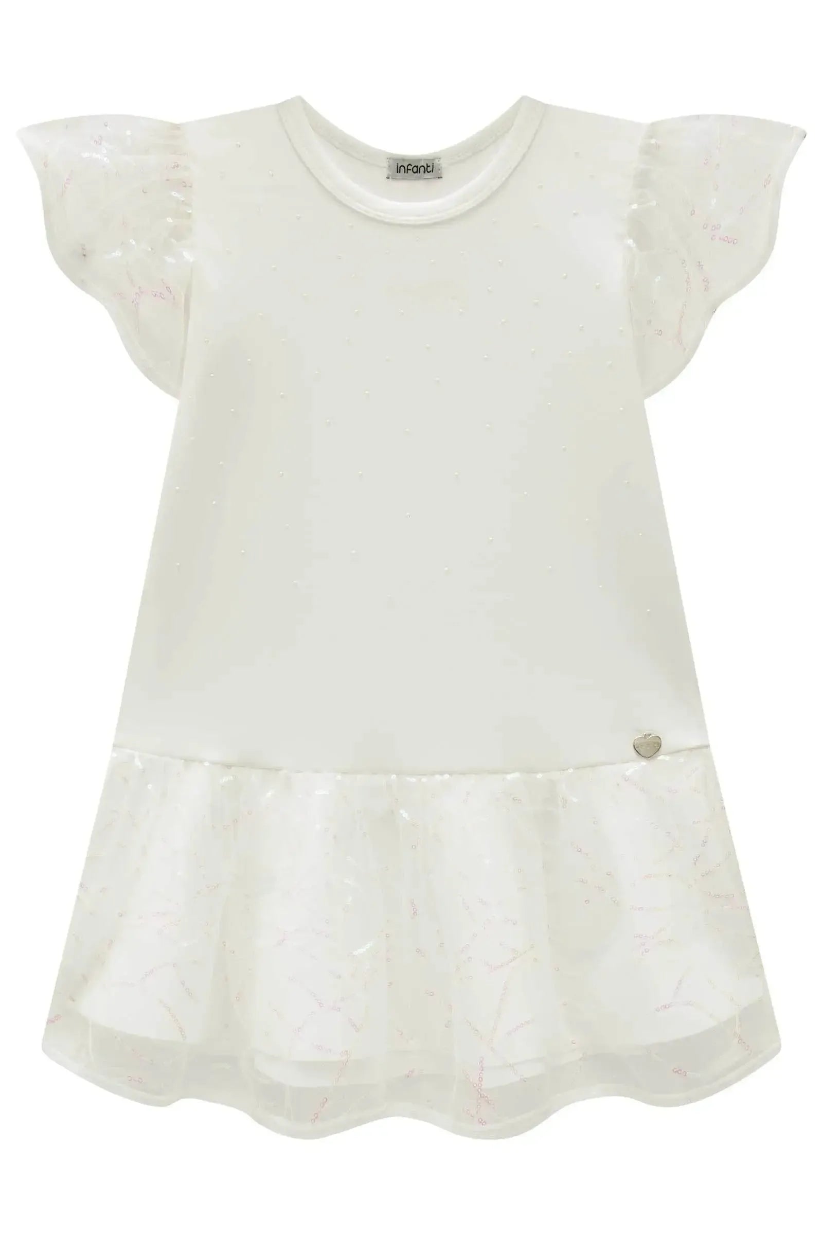 Vestido em Fly Tech e Tule Paetê 95719 Infanti Infantil Menina