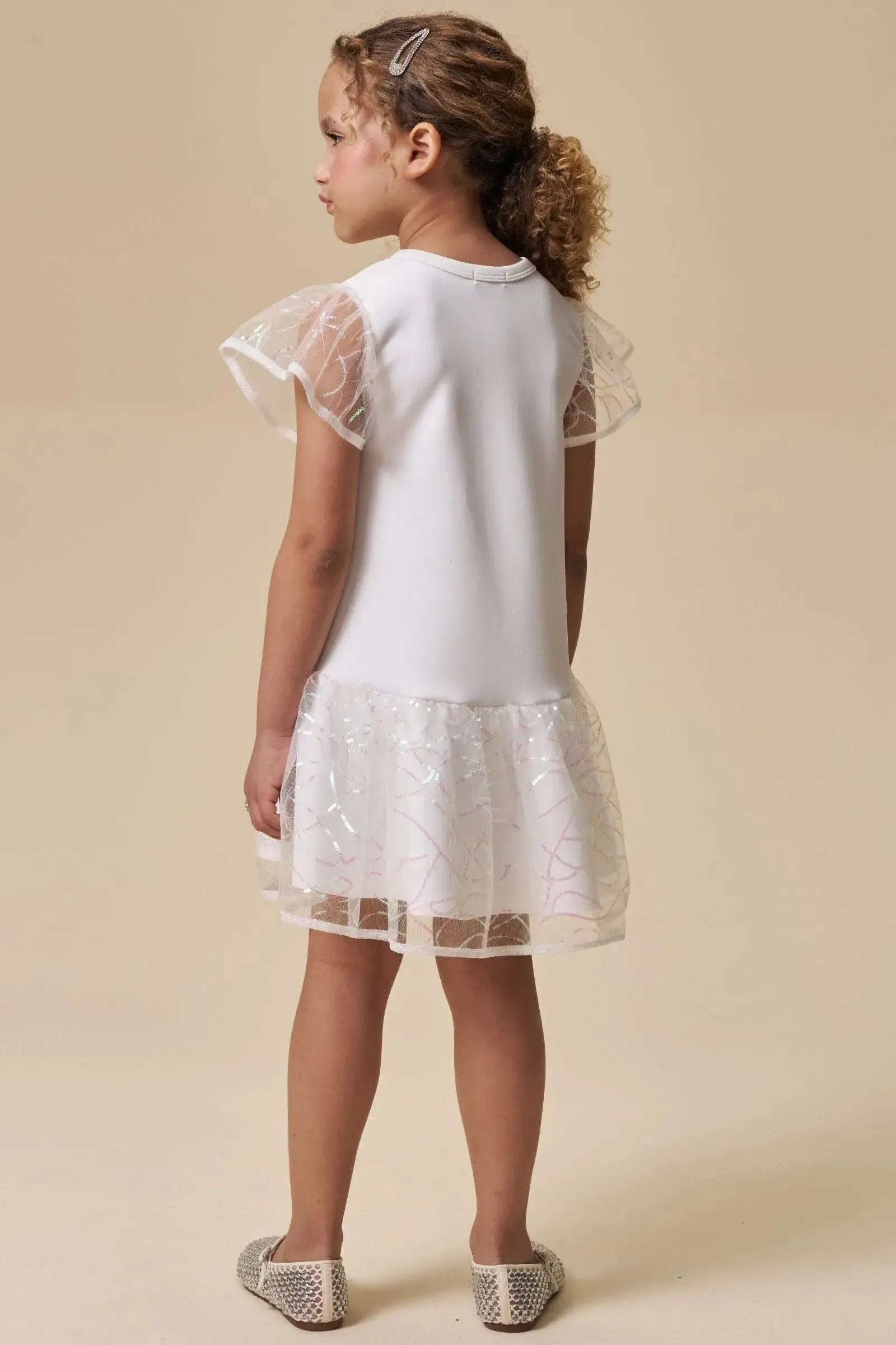 Vestido em Fly Tech e Tule Paetê 95719 Infanti Infantil Menina