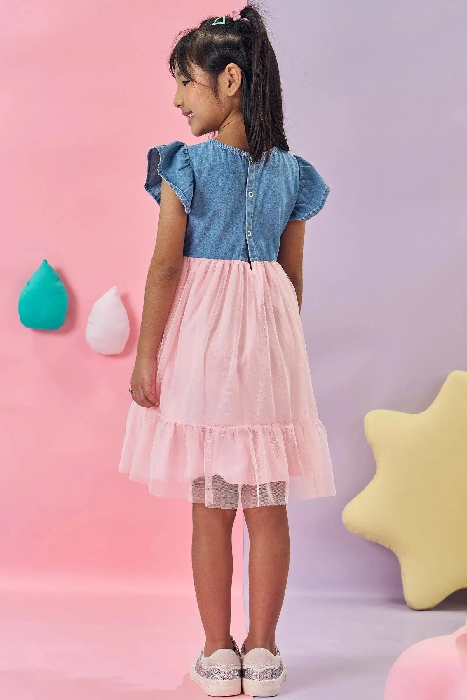 Vestido em Jeans com Elastano e Tule 83557 Kukiê Infantil Menina