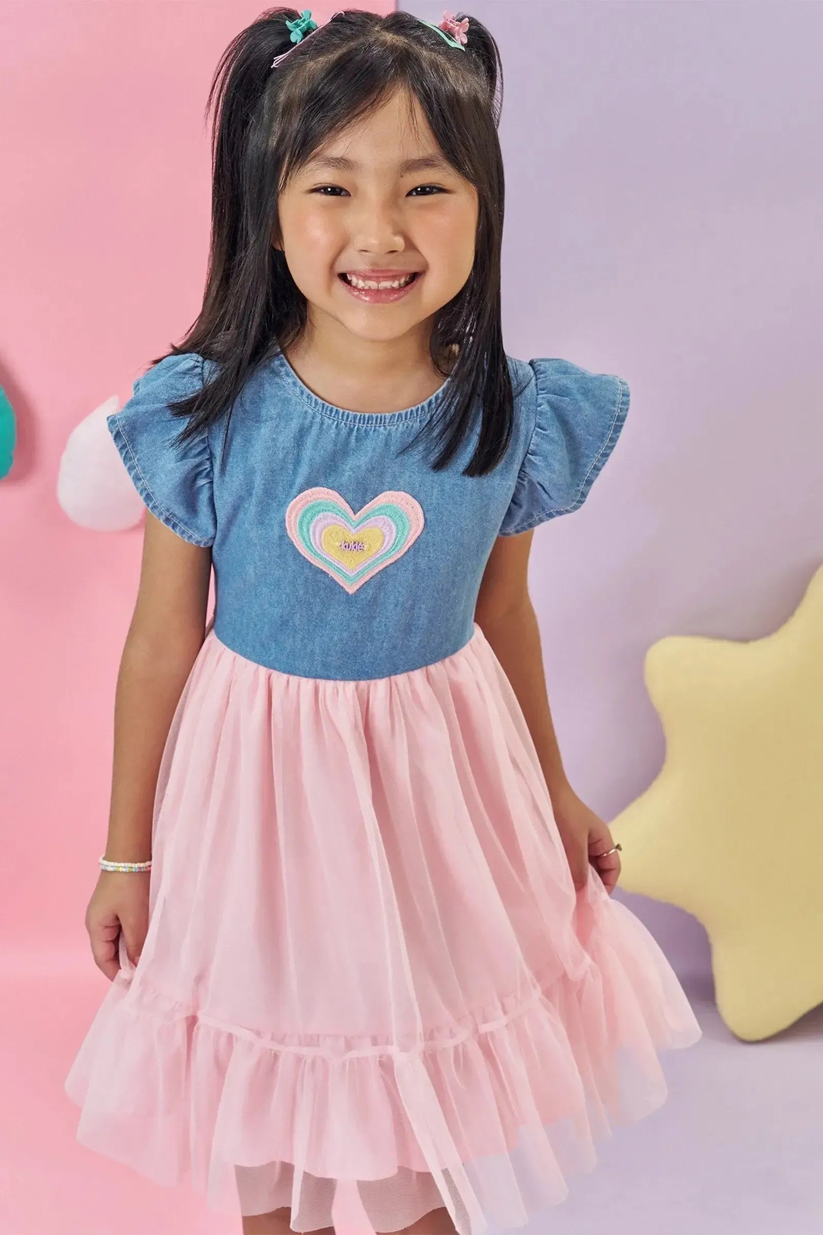 Vestido em Jeans com Elastano e Tule 83557 Kukiê Infantil Menina