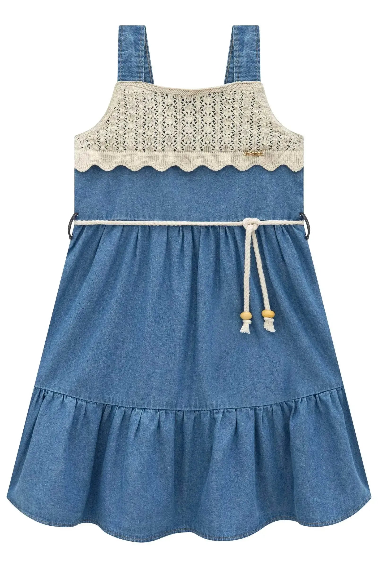 Vestido em Jeans e Tricot Algodão 97012 Infanti Infantil Menina