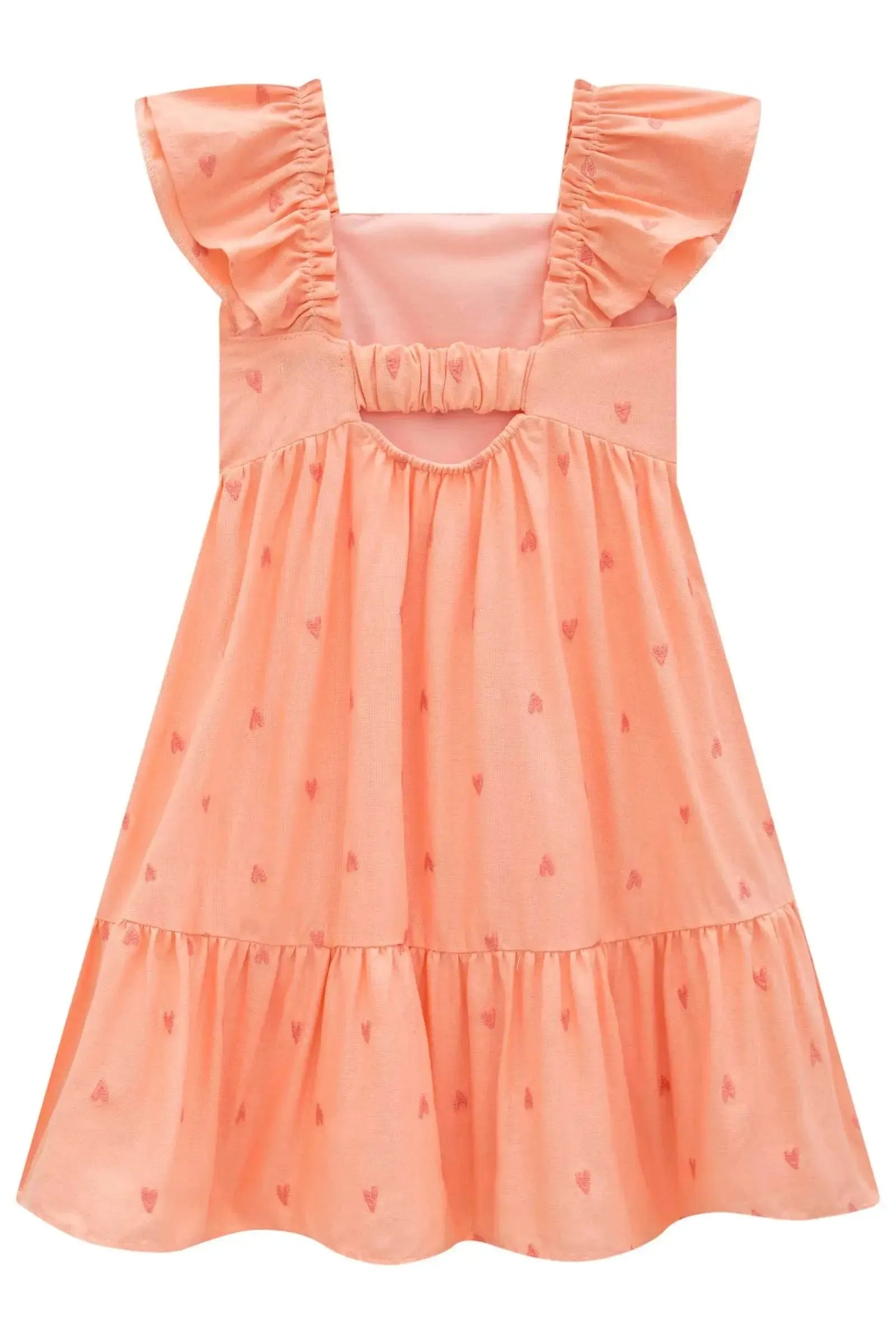 Vestido em Linho Bordado Corações 96650 Infanti Infantil Menina