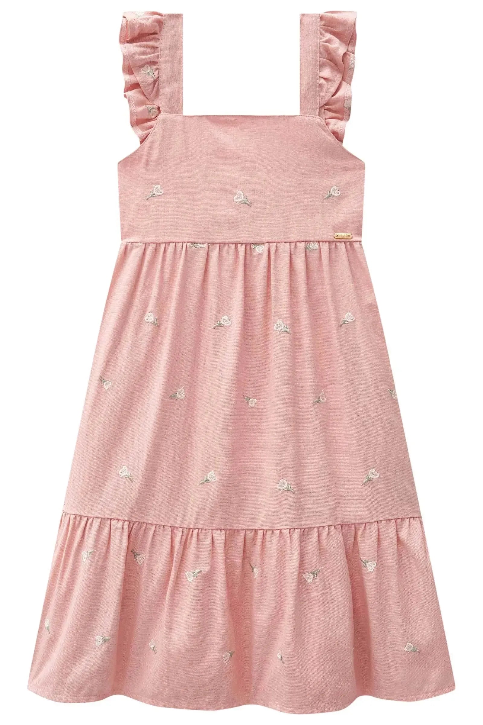 Vestido em Linho Bordado Flores 84002 Infanti Infantil Menina