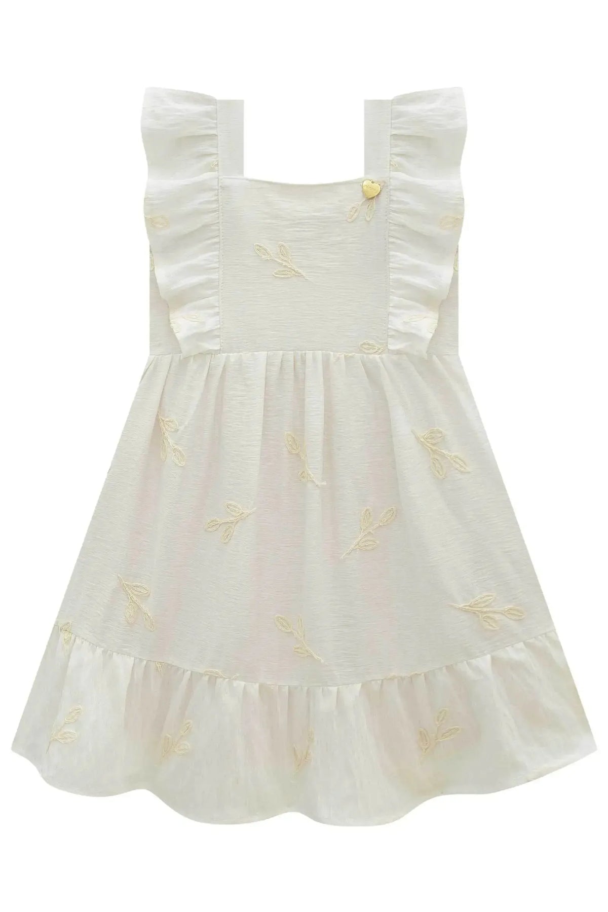 Vestido em Linho Bordado Folhas 98535 Infanti Infantil Menina