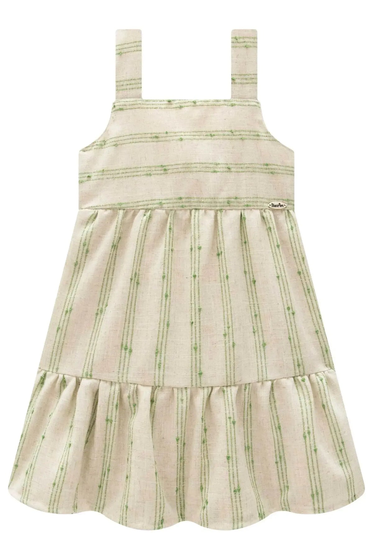 Vestido em Linho Bordado Listras 98335 Kukiê Infantil Menina