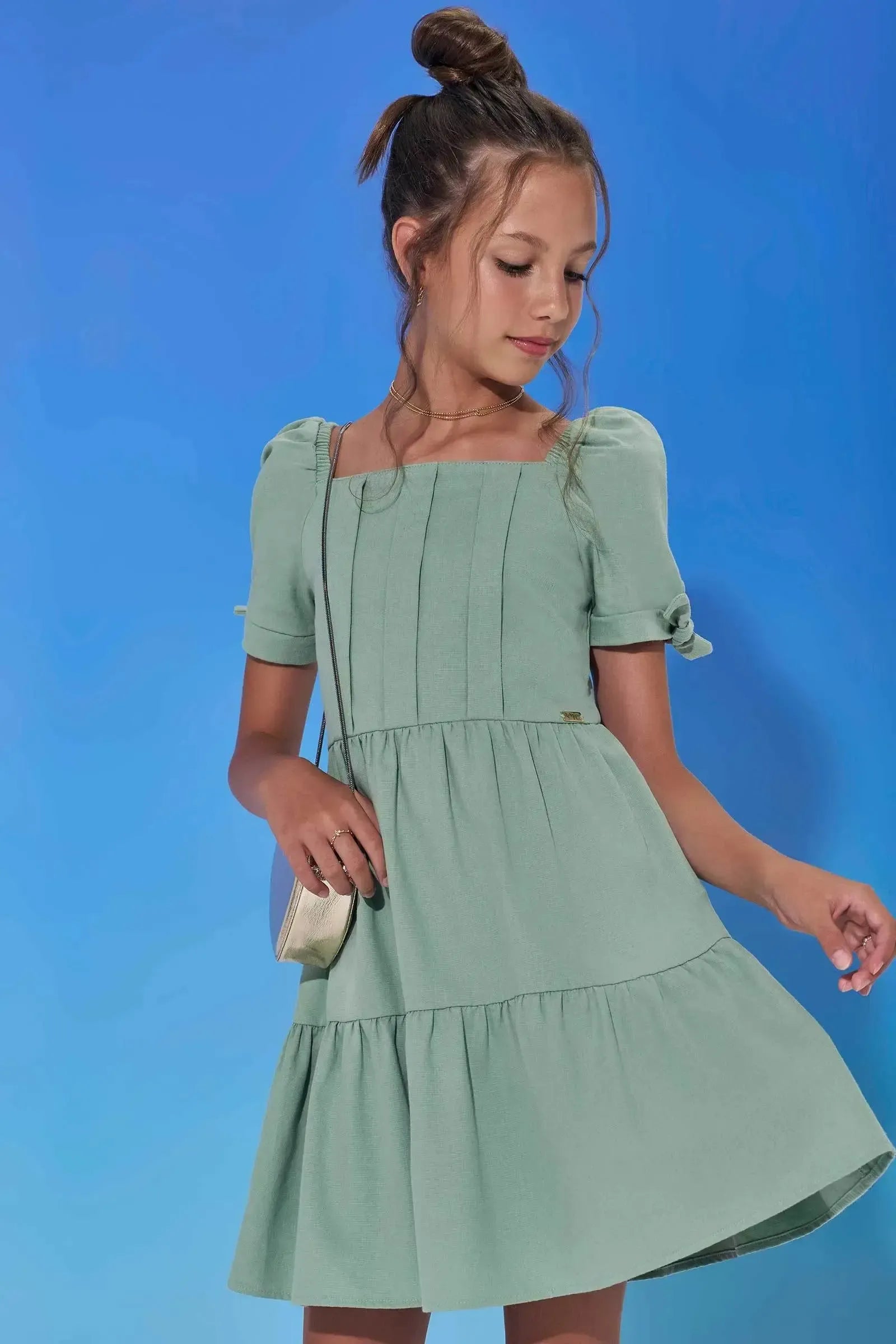 Vestido em Linho com Elastano 98888 Vic Teen Menina