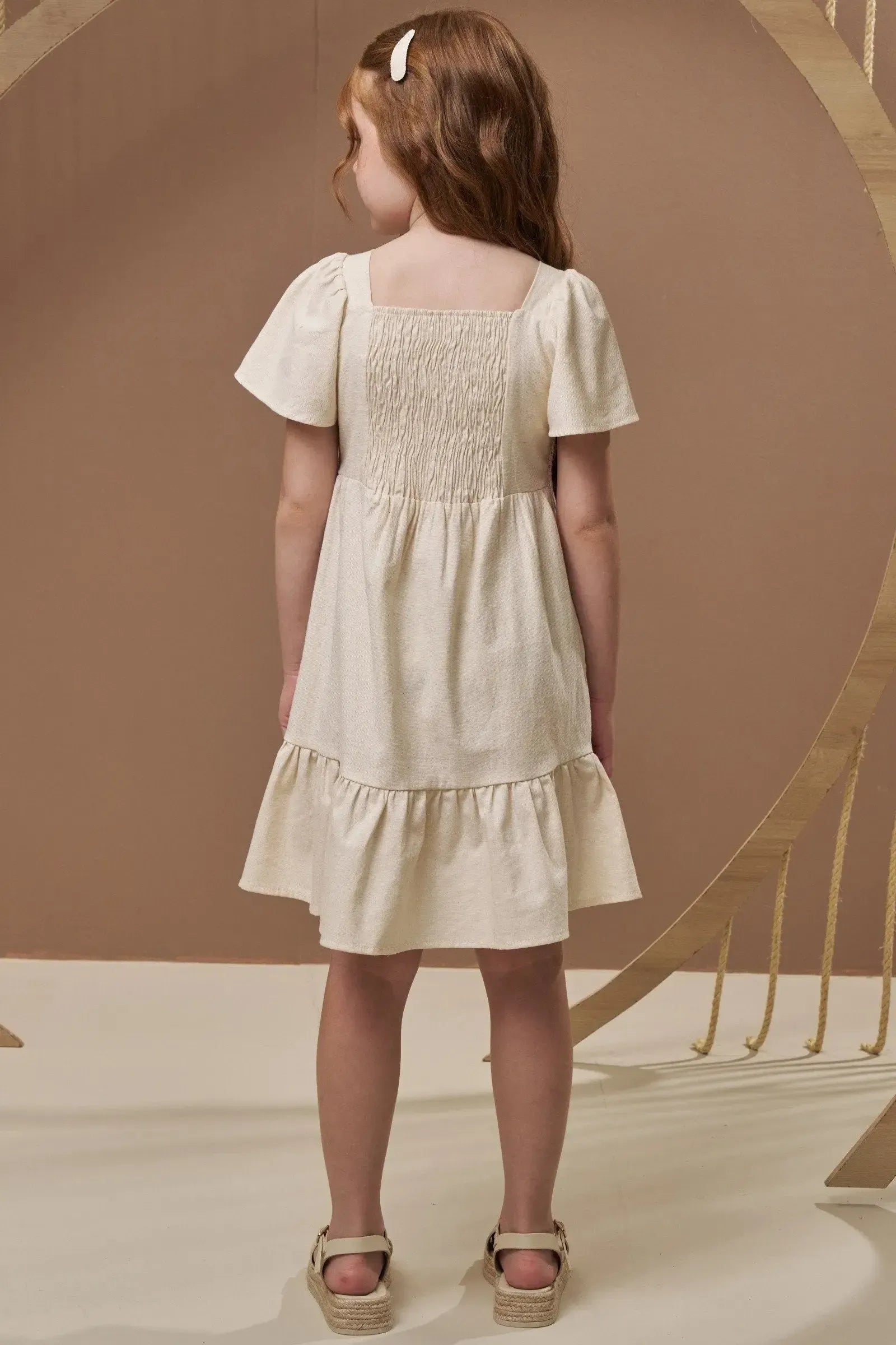 Vestido em Linho com Elastano e Tricot Algodão 97194 Infanti Infantil Menina