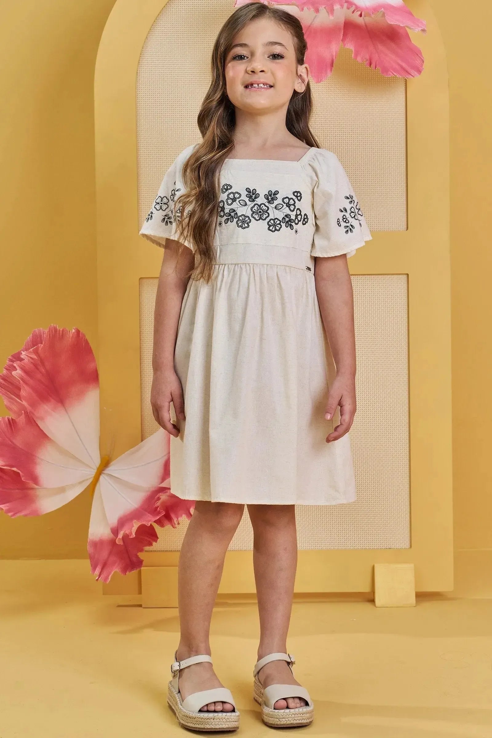 Vestido em Linho Deluxe 82983 Infanti Infantil Menina