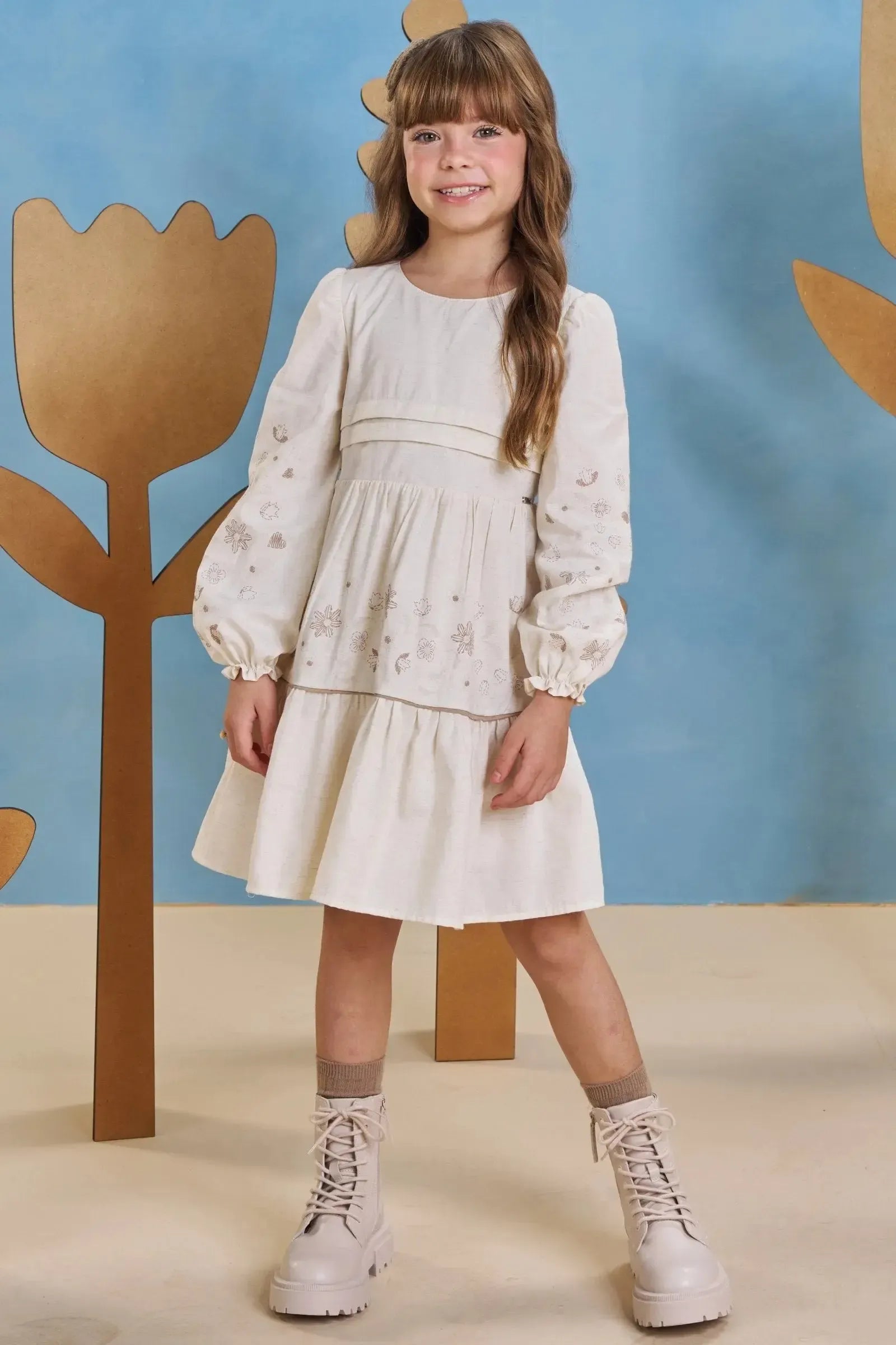 Vestido em Linho Deluxe 90925 Infanti Infantil Menina