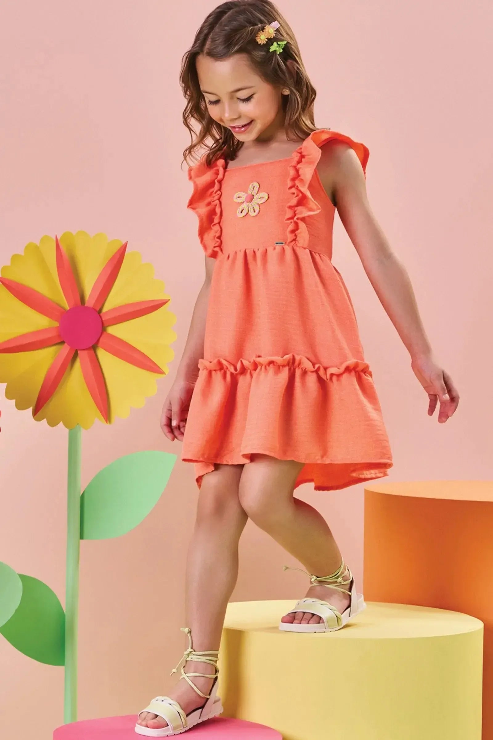 Vestido em Linho Rajado 84022 Kukiê Infantil Menina
