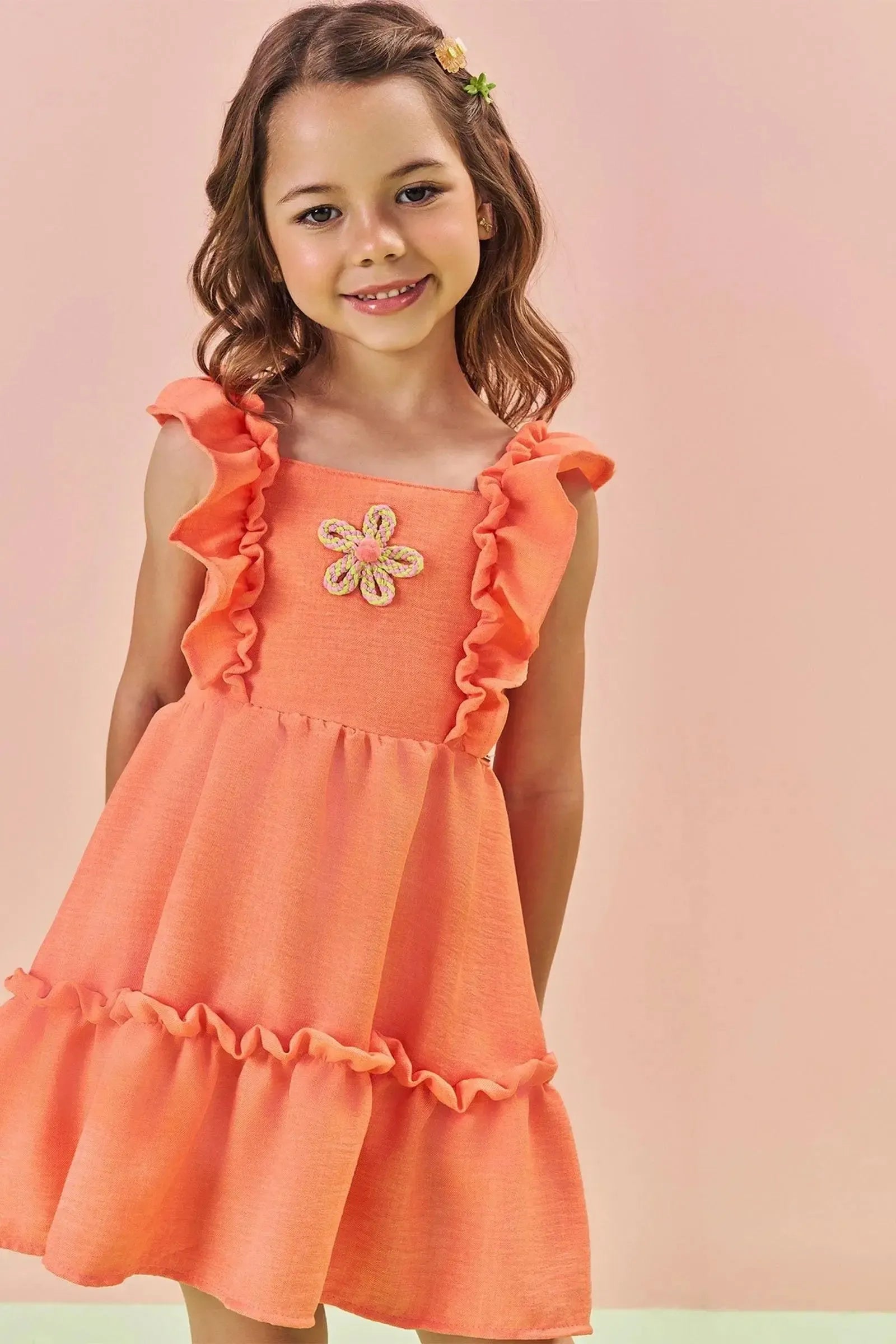 Vestido em Linho Rajado 84022 Kukiê Infantil Menina
