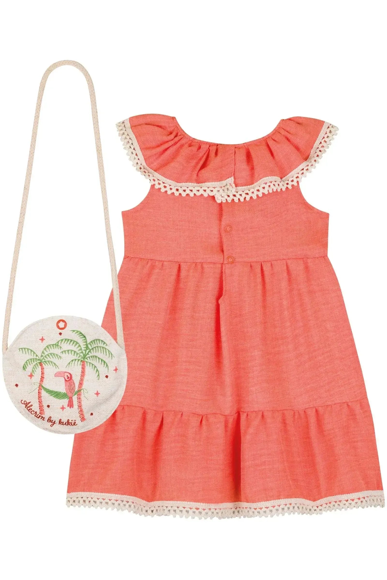 Vestido em Linho Rajado. Acompanha Bolsa 84793 Kukiê Bebê Menina