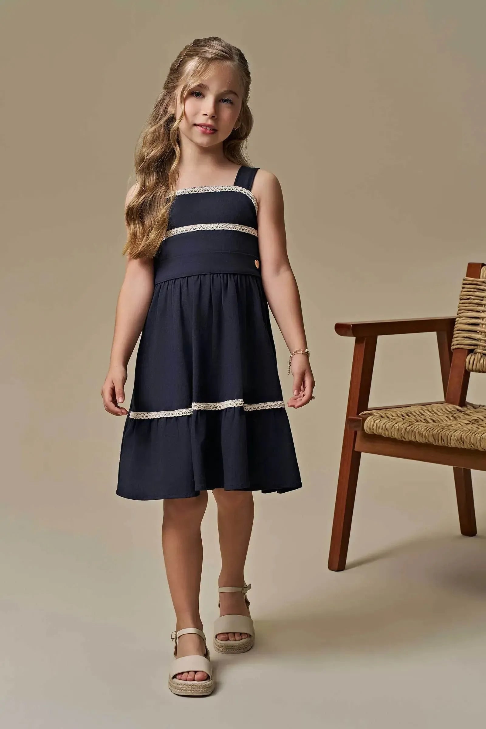 Vestido em Linho Santorine com Elastano 97092 Infanti Infantil Menina