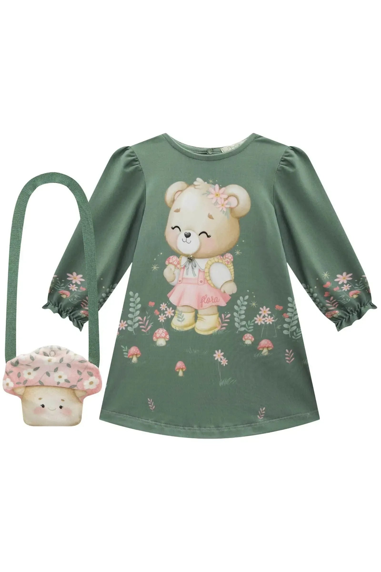 Vestido em Malha Comfy. Acompanha Bolsa em Fleece 89203 Infanti Bebê Menina