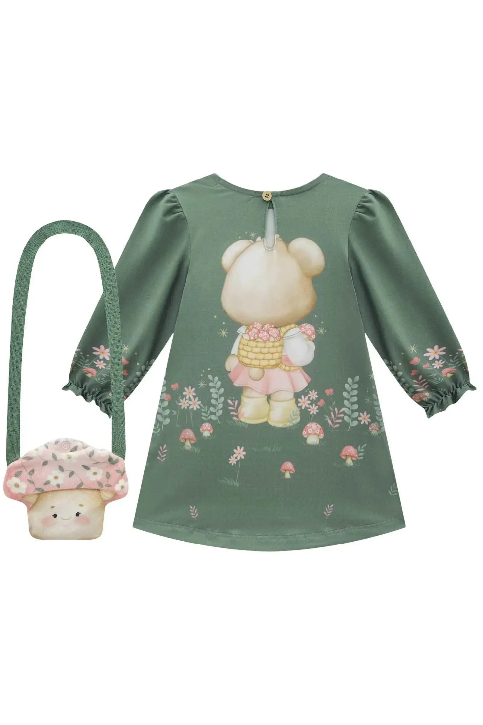 Vestido em Malha Comfy. Acompanha Bolsa em Fleece 89203 Infanti Bebê Menina