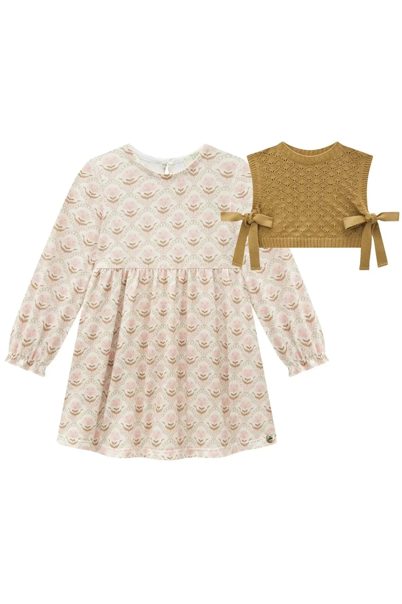 Vestido em Malha Comfy com Colete em Tricot 87538 Infanti Bebê Menina